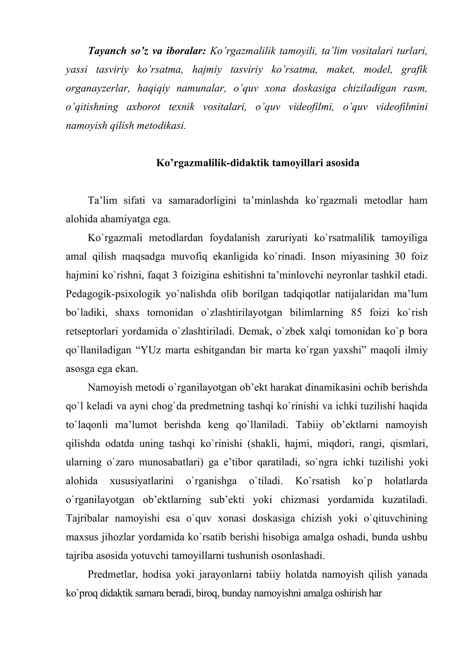 Ta’lim jarayonida ko’rgazmali vositalaridan foydalanish metodikasi 2