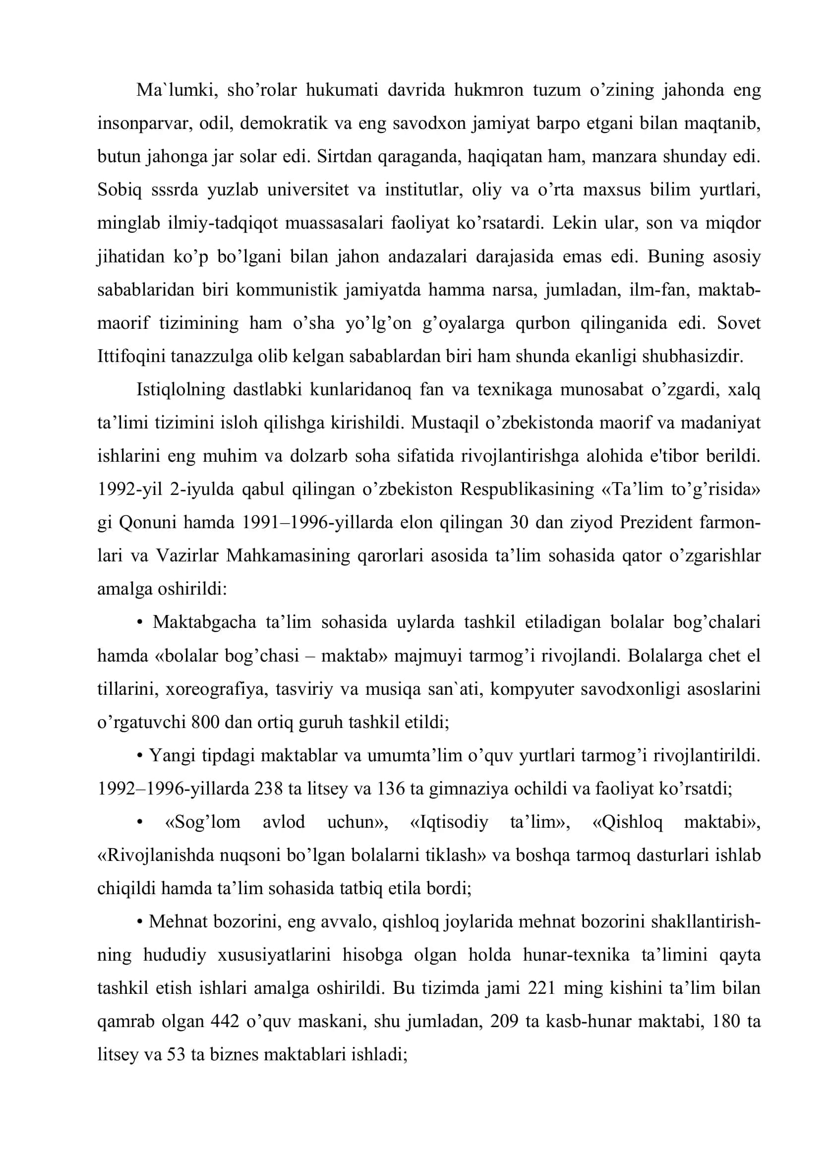 Ta’lim sohasidagi o’zgarishlar 2