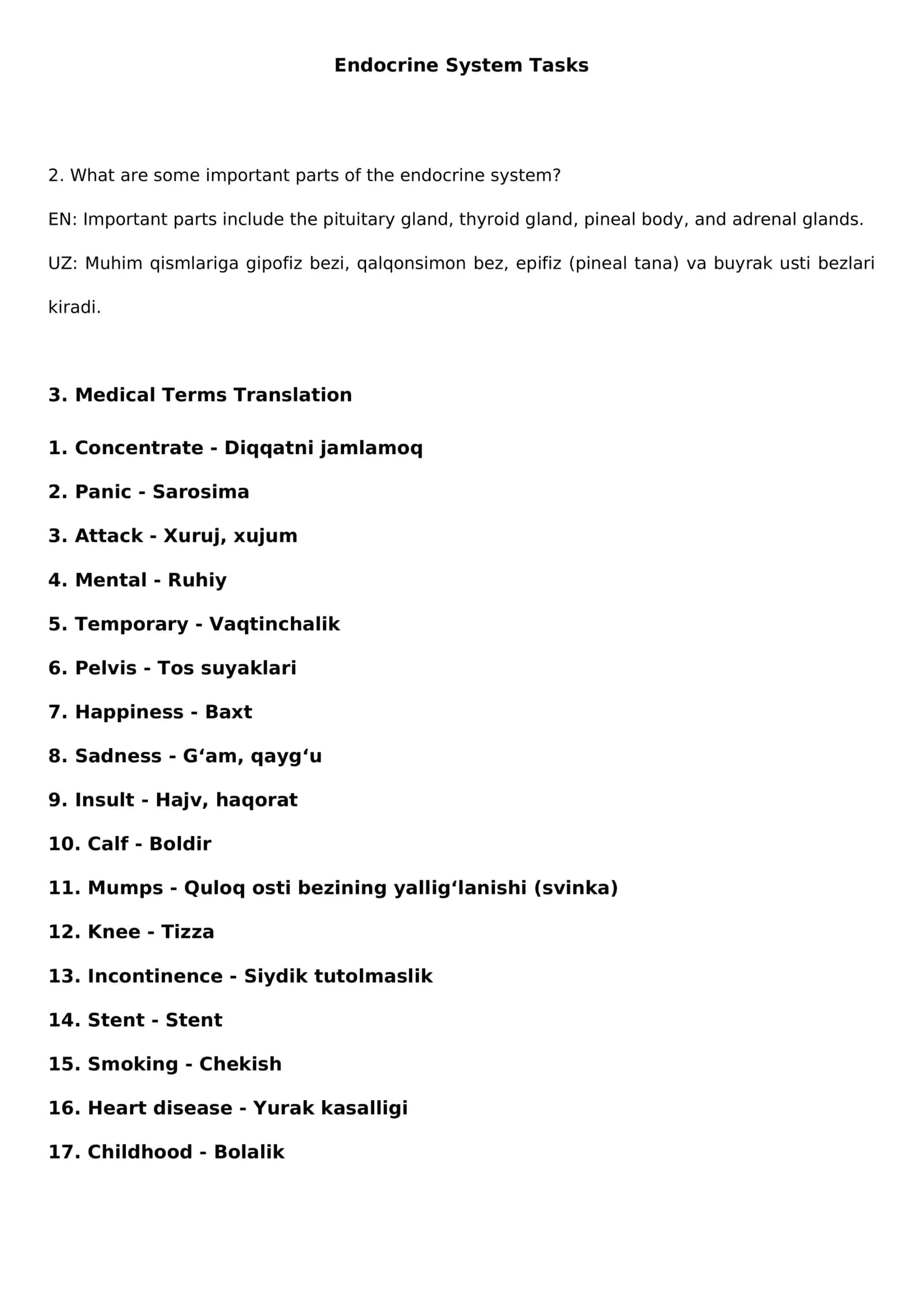 Endocrine System Tasks 2