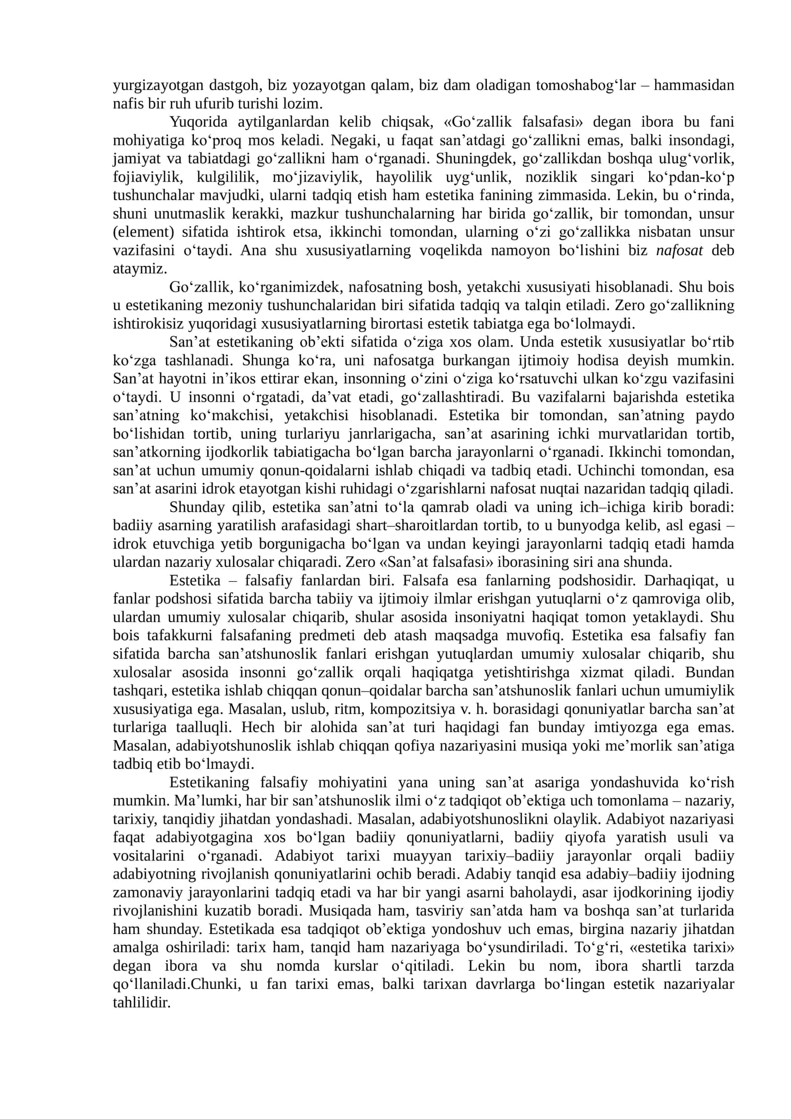 ESTETIKA FANINING PREDMETI, TADQIQOT DOIRASIVA VAZIFALARI 2