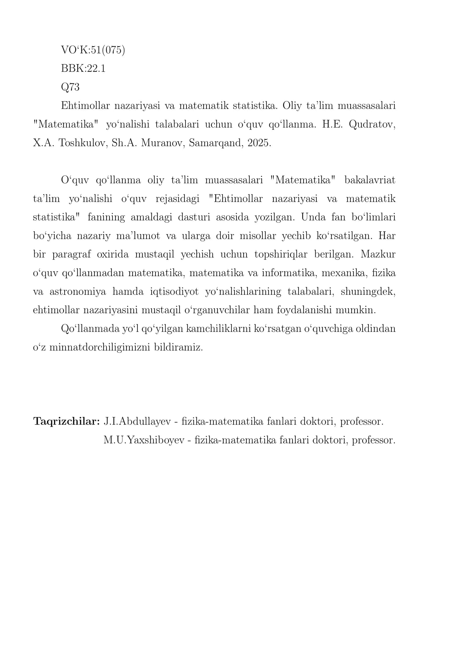 Ehtimollar Nazariyasi va Matematik Statistika 2