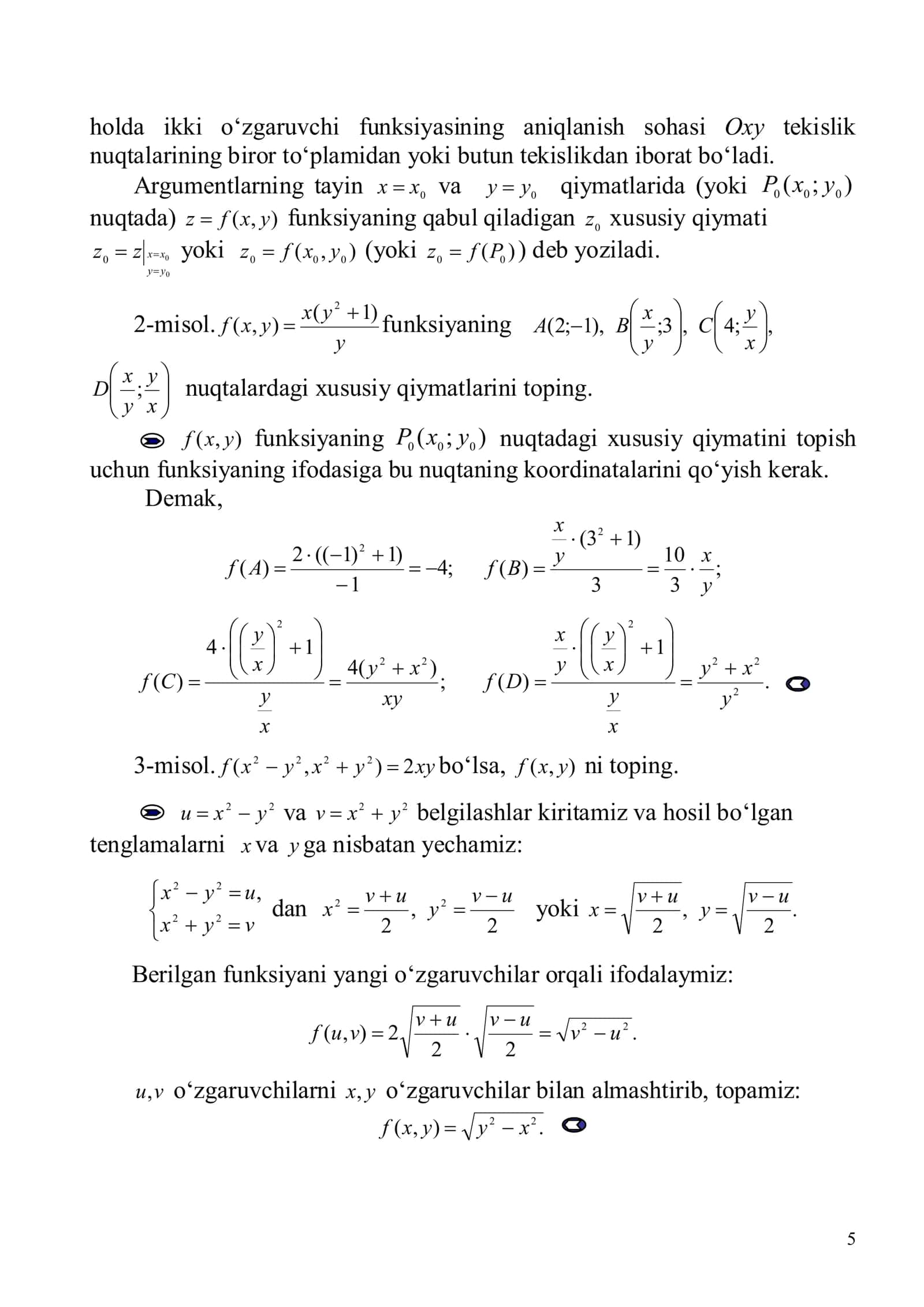 BIR NECHA O‘ZGARUVCHI FUNKSIYALARINING DIFFERENSIAL HISOBI 2
