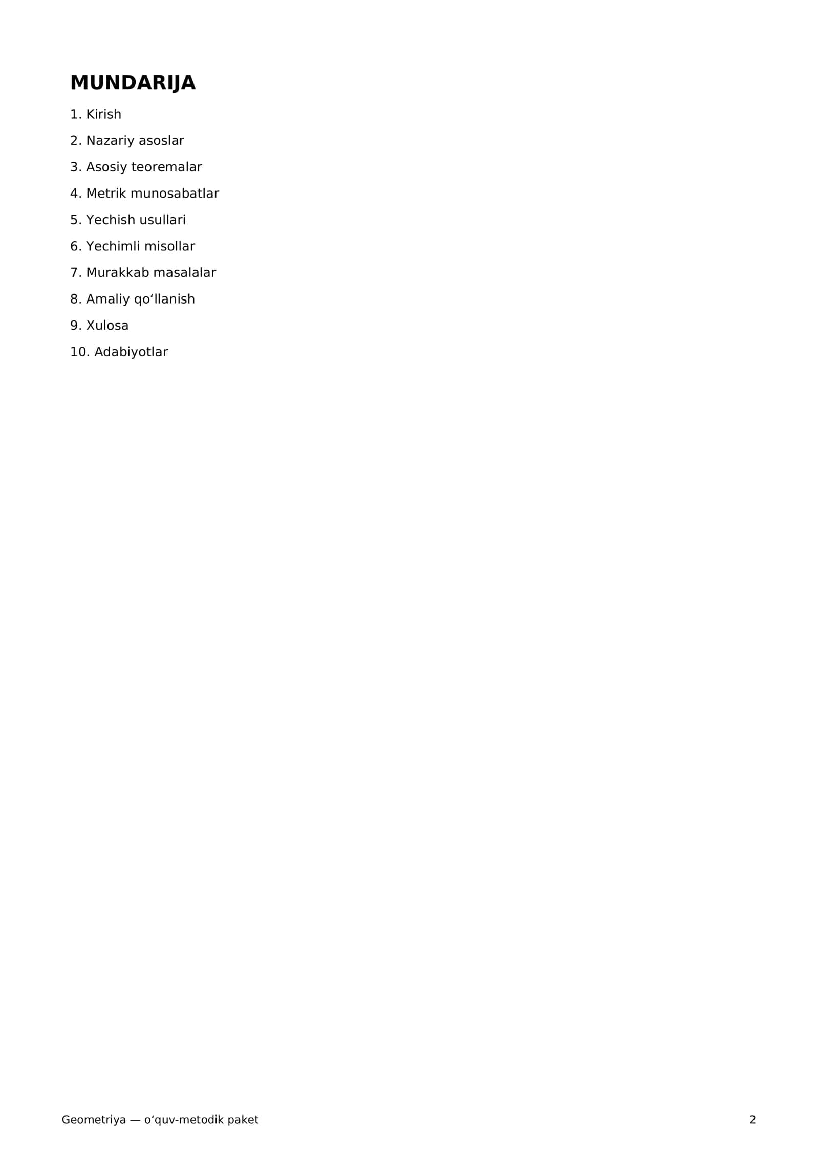 Geometriya o‘quv-metodik paket 2