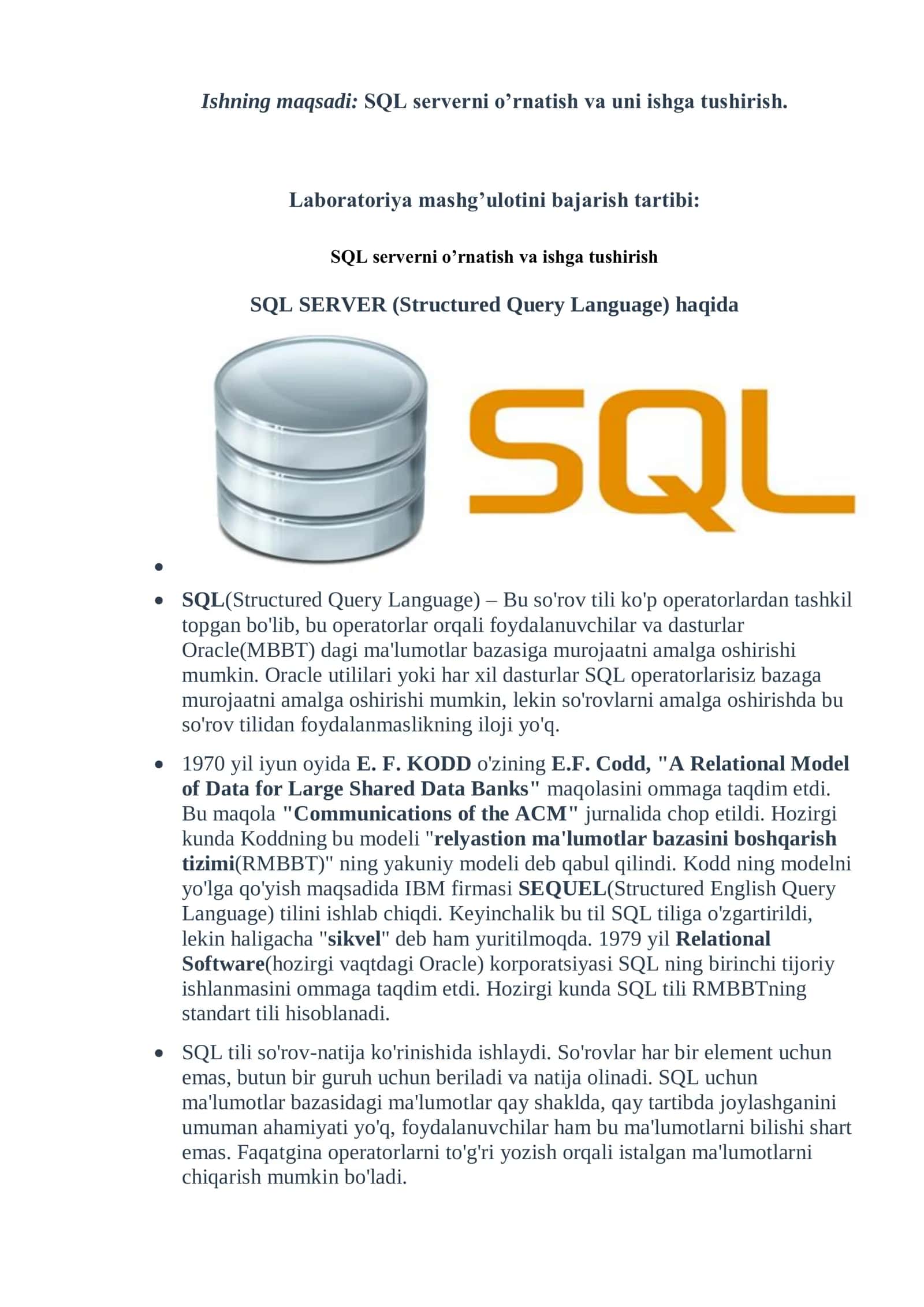 SQL Server va undan foydalanish 2