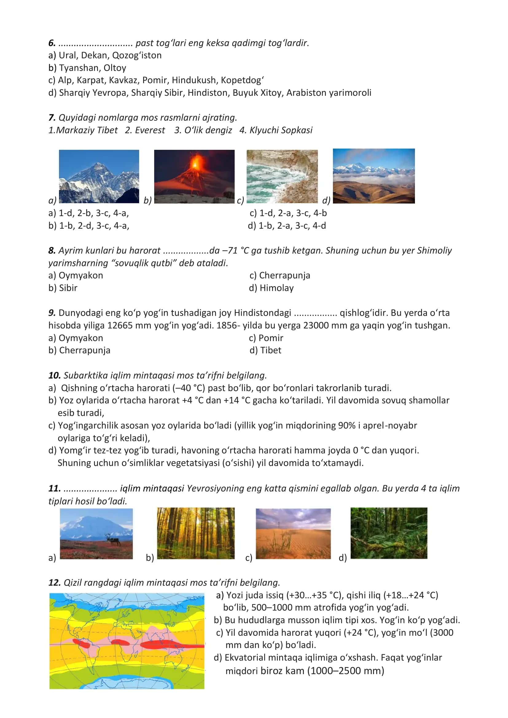 Geografiya 7-sinf Nazorat ishi 2