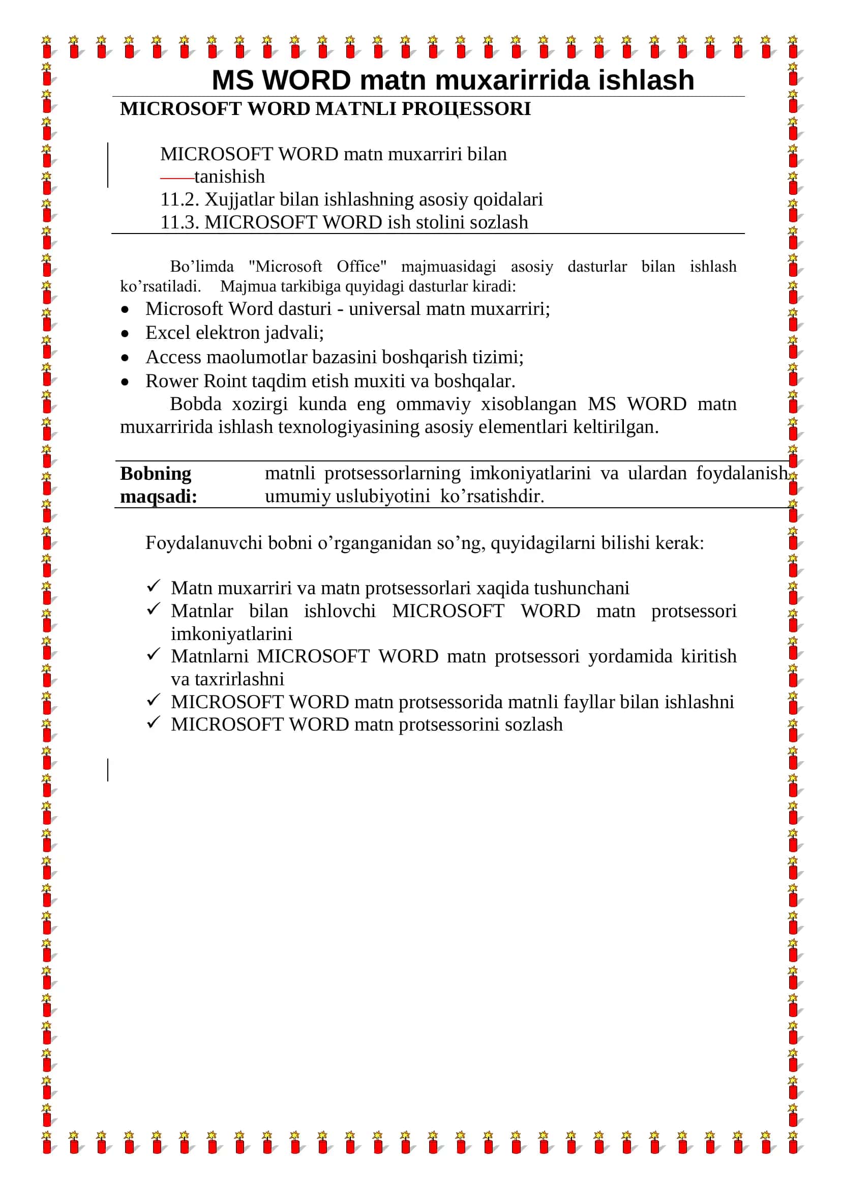 MS WORD matn muxarirrida ishlash 2