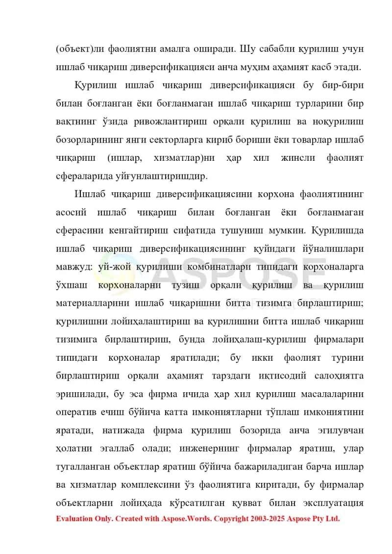 Qurilish ishlab chiqarishini diversifikatsiyalash asoslari 2