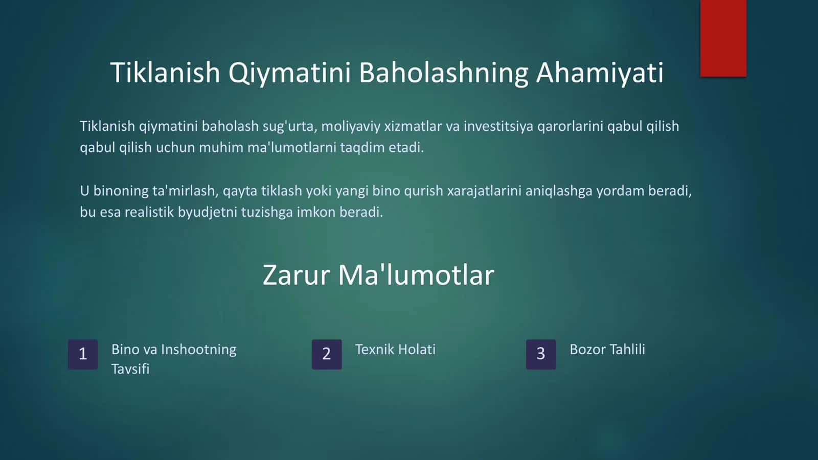 NOTURAR BINO VA INSHOOTLARNING TIKLANISH QIYMATINI BAHOLASH 2