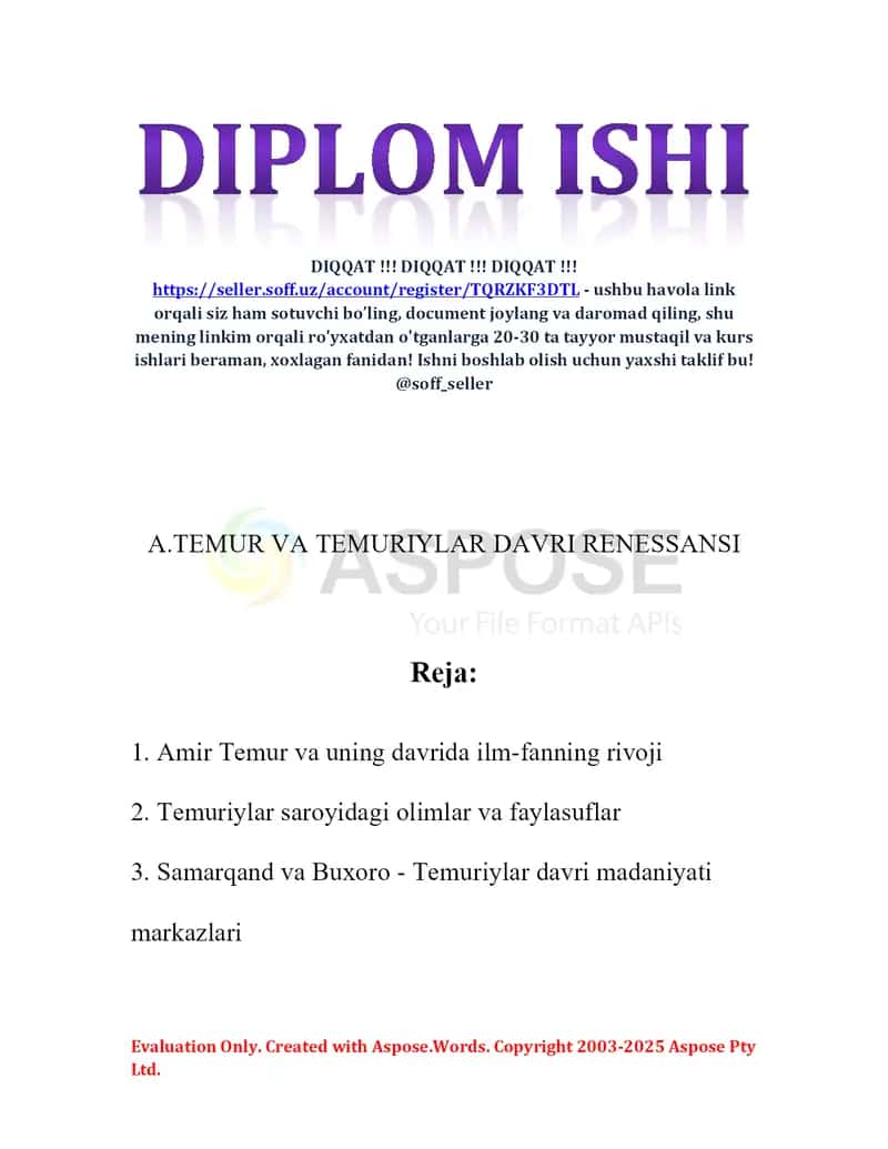 A. Temur va Temuriylar davri renessansi 2