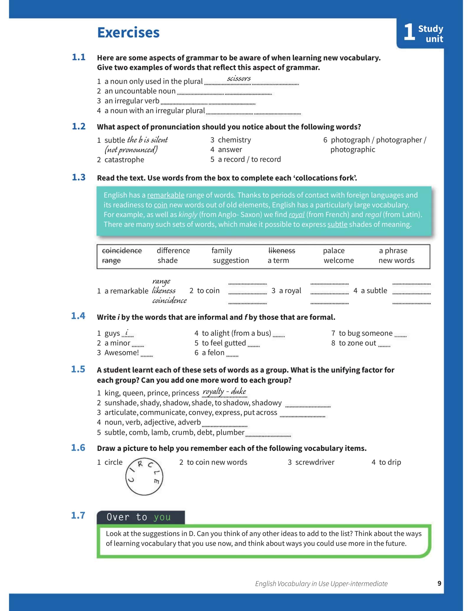 Unit 1 Learning vocabulary 2