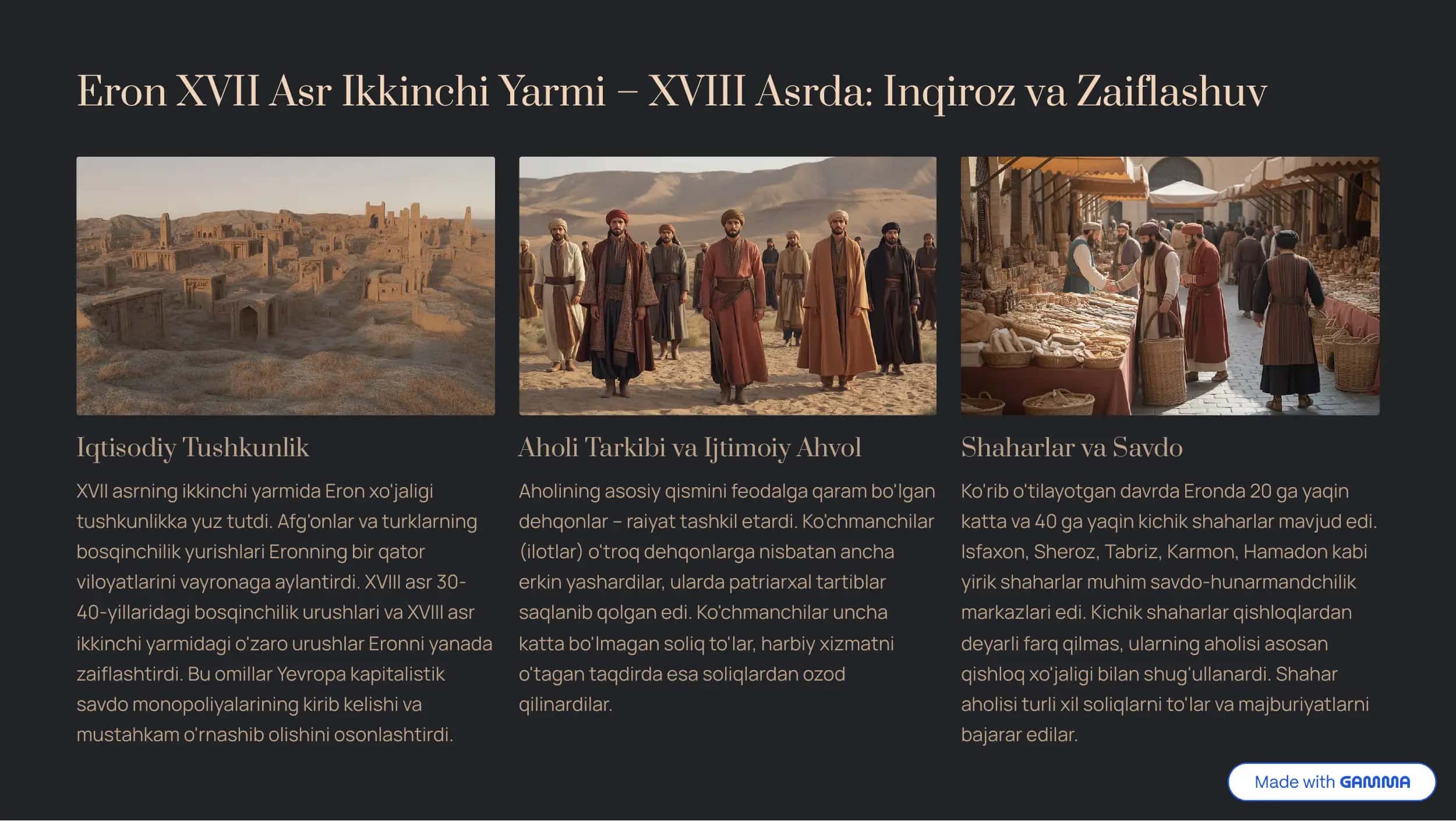 XVI-XVIII Asrlarda Eron: Tarixiy 2