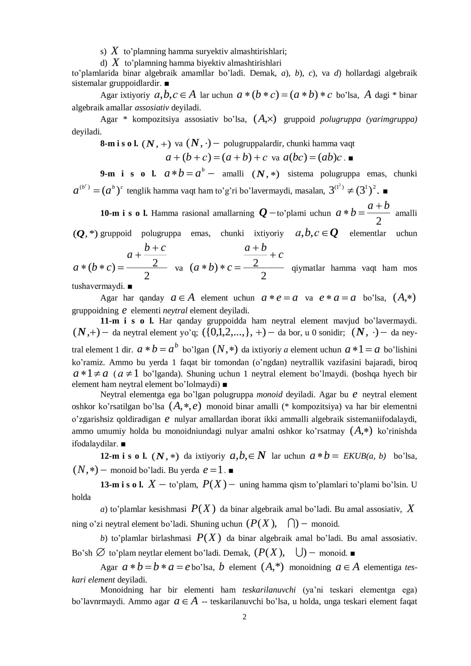 Algebraik amallar 2