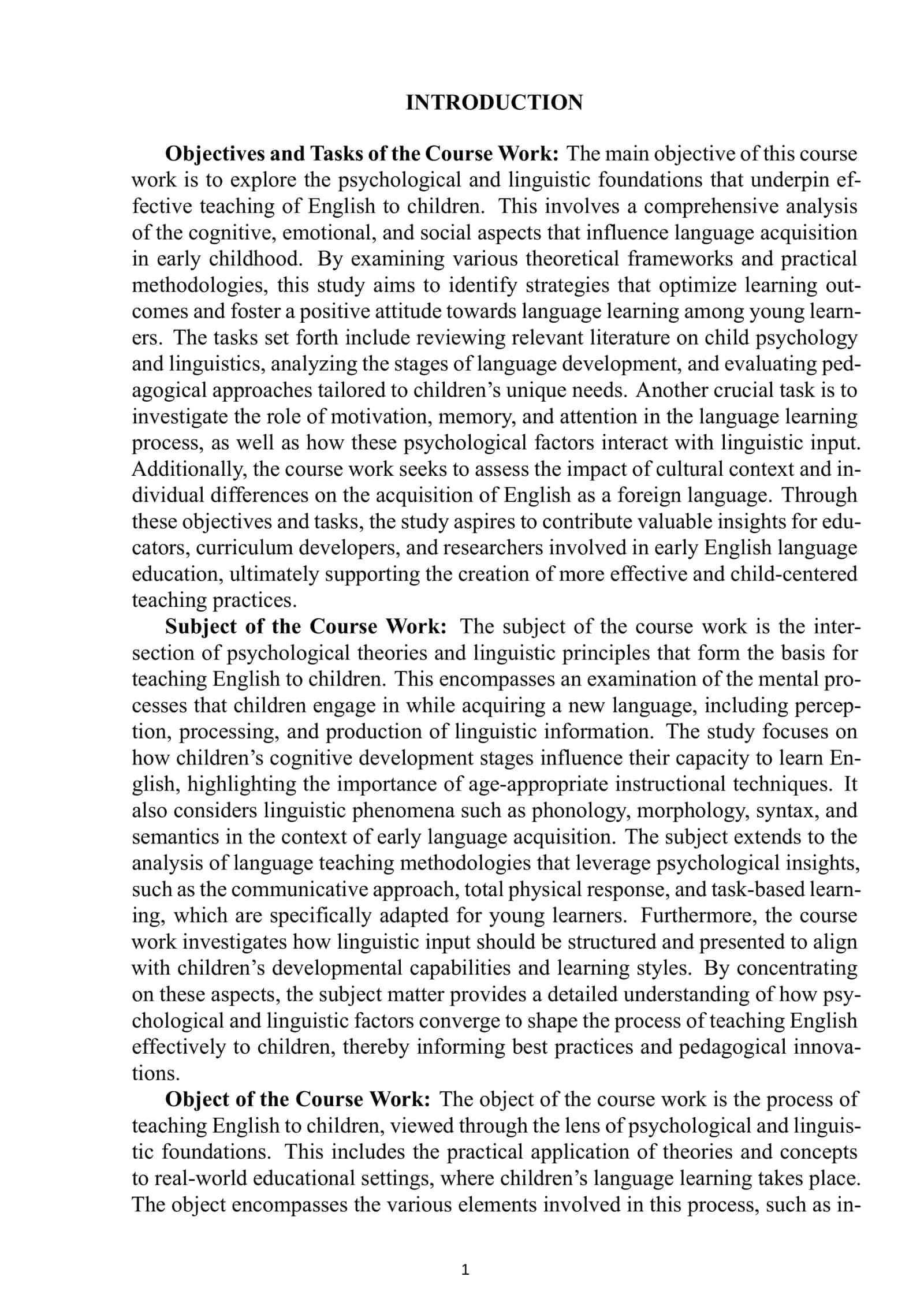 Objectives and Tasks of the Course Work 2