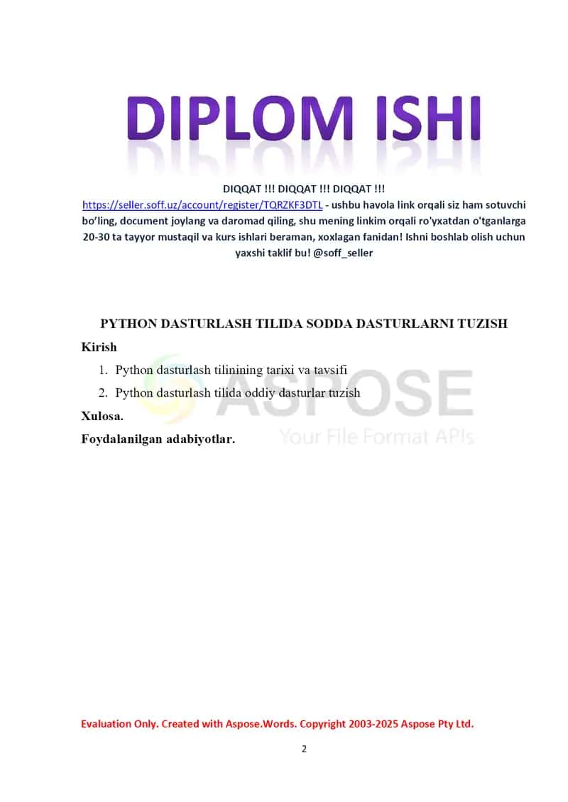 Python dasturlash tilida sodda dasturlarni tuzish 2