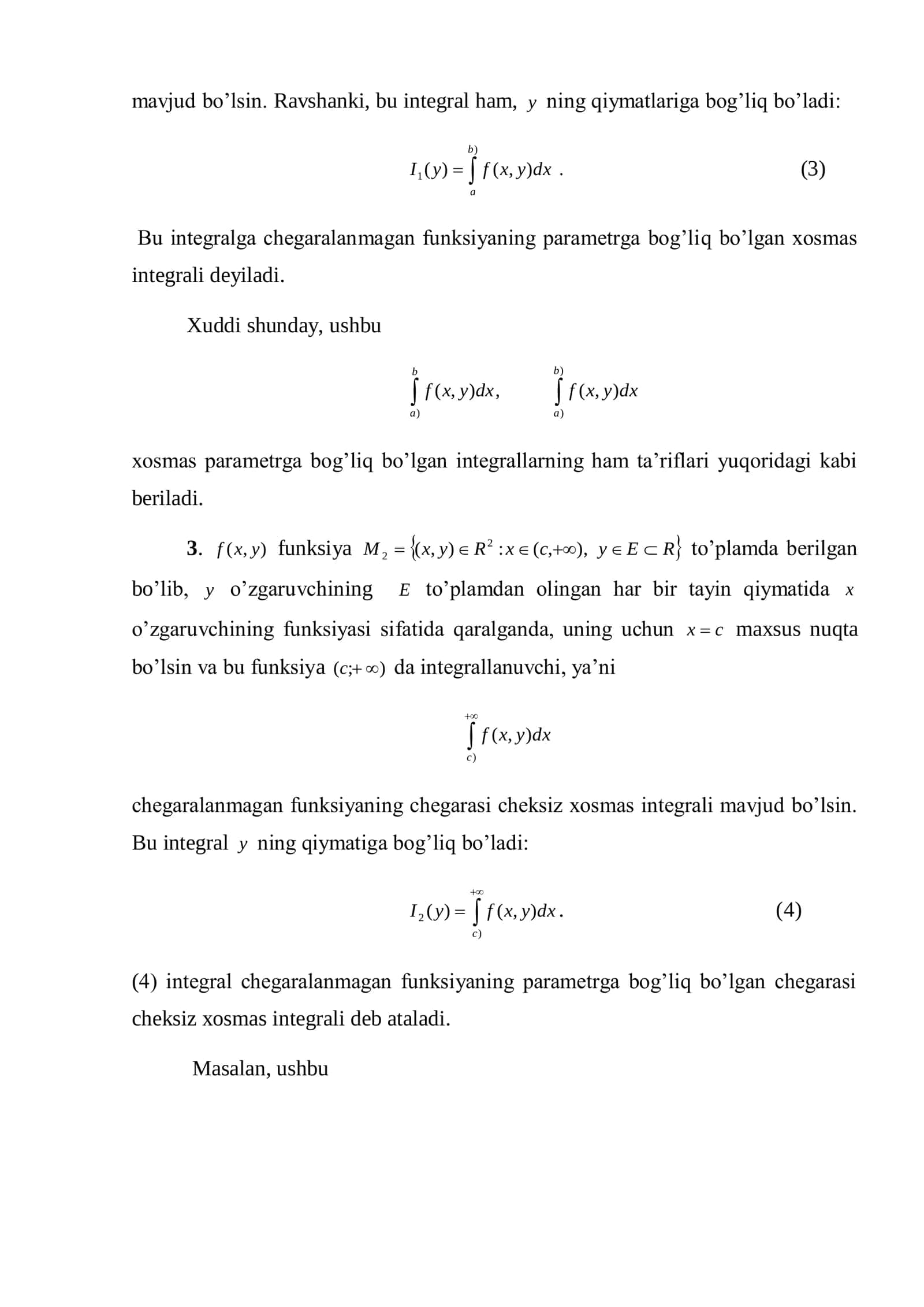 Parametrga bog’liq xosmas integral tushunchasi 2