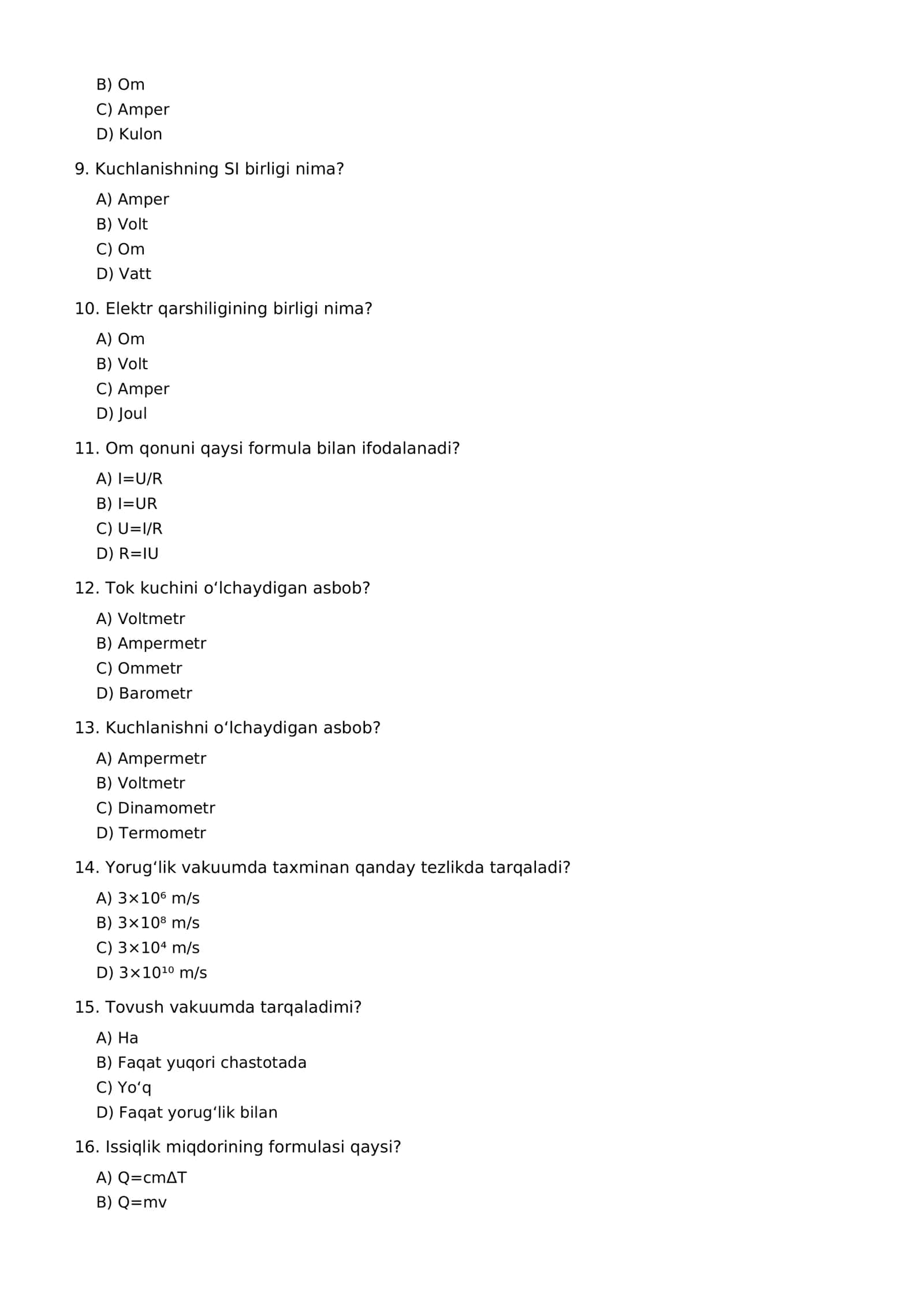 FIZIKA FANIDAN 150 TA TEST 2