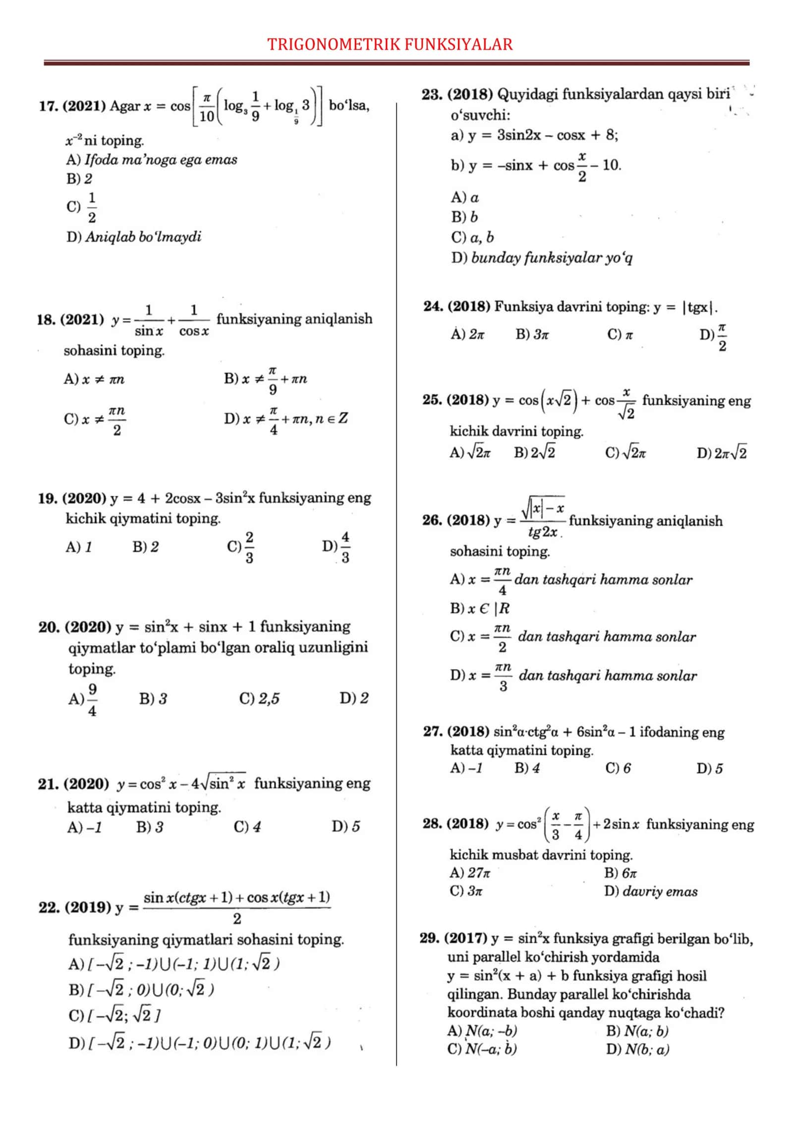TRIGONOMETRIK FUNKSIYALAR 2