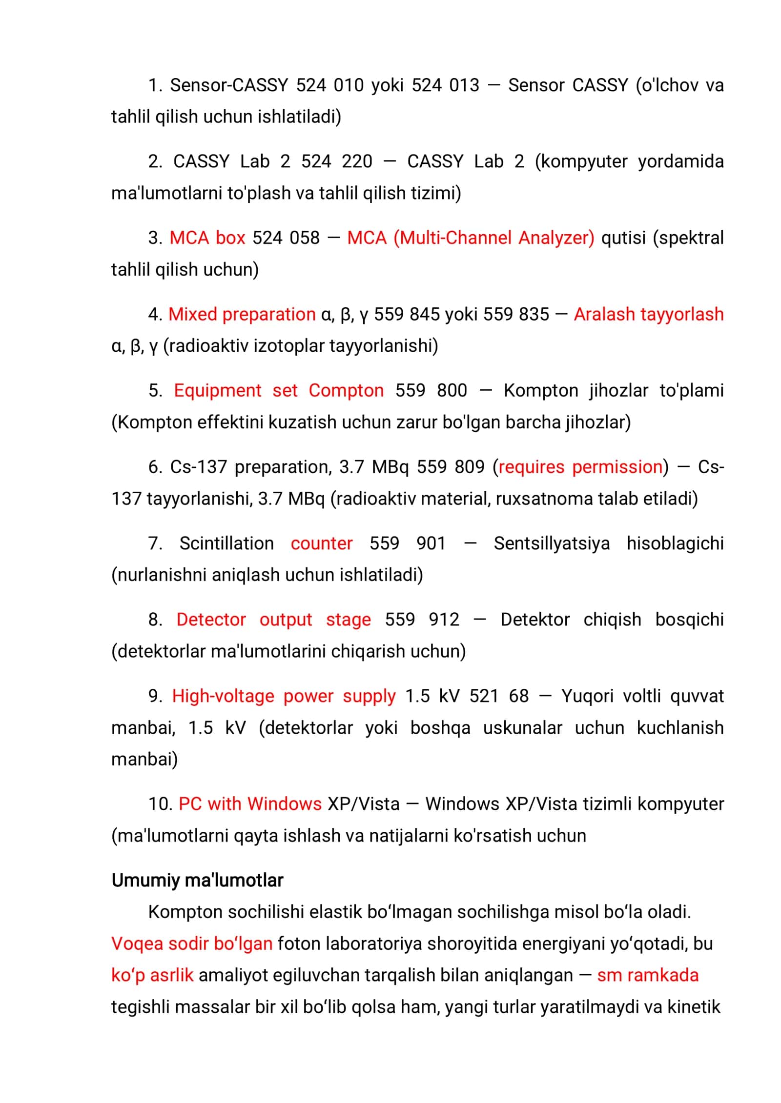 Kompton effektini kuzatish 2