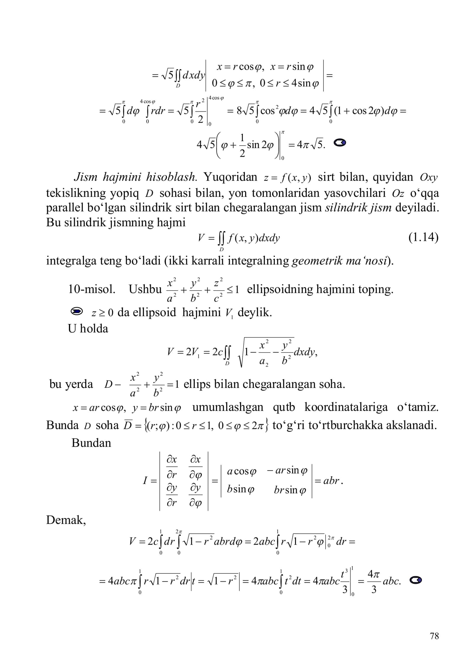 2.1.4. Ikki karrali integralning geometrik tatbiqlari 2