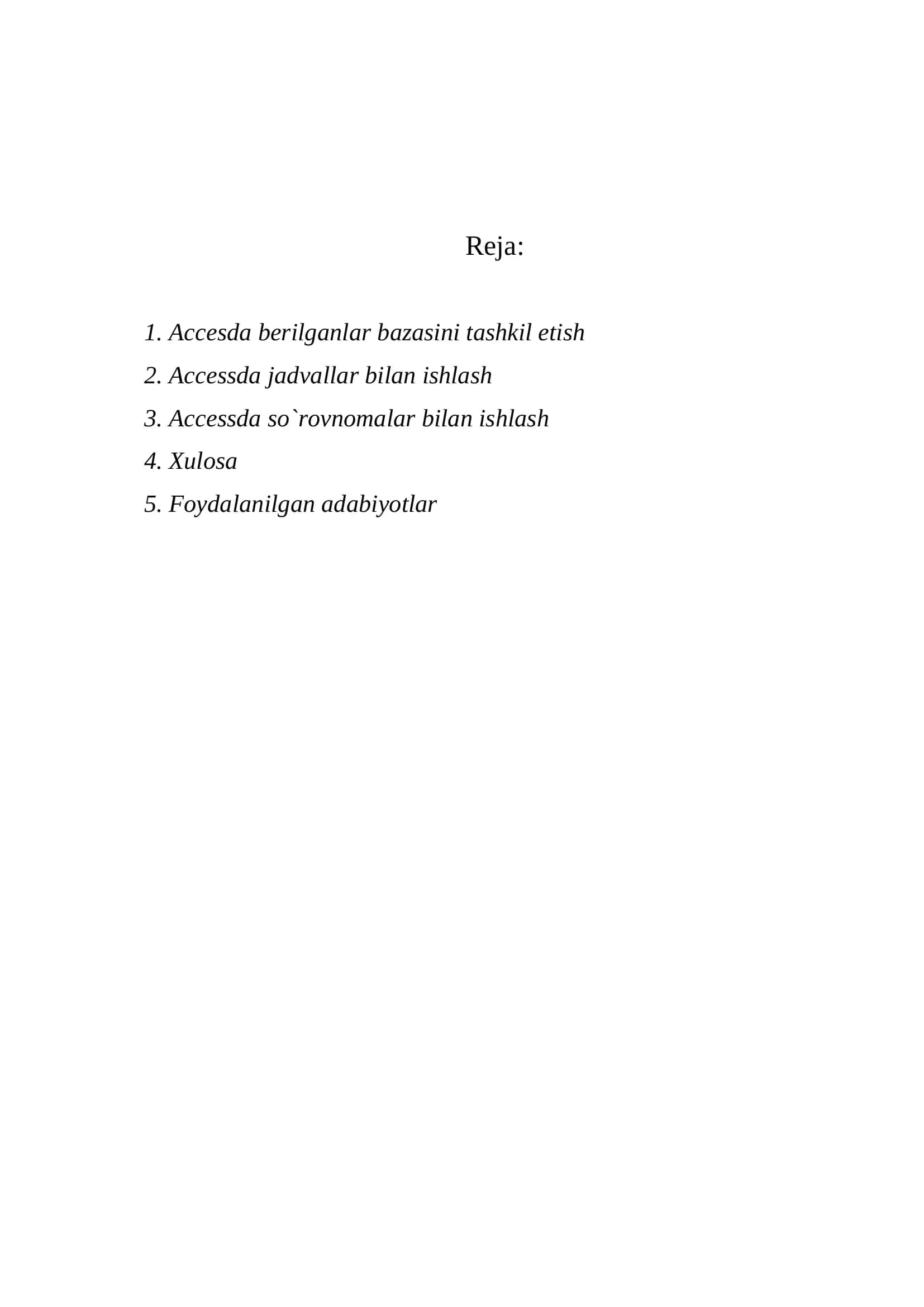 Microsoft Access dasturi bilan ishlash 2