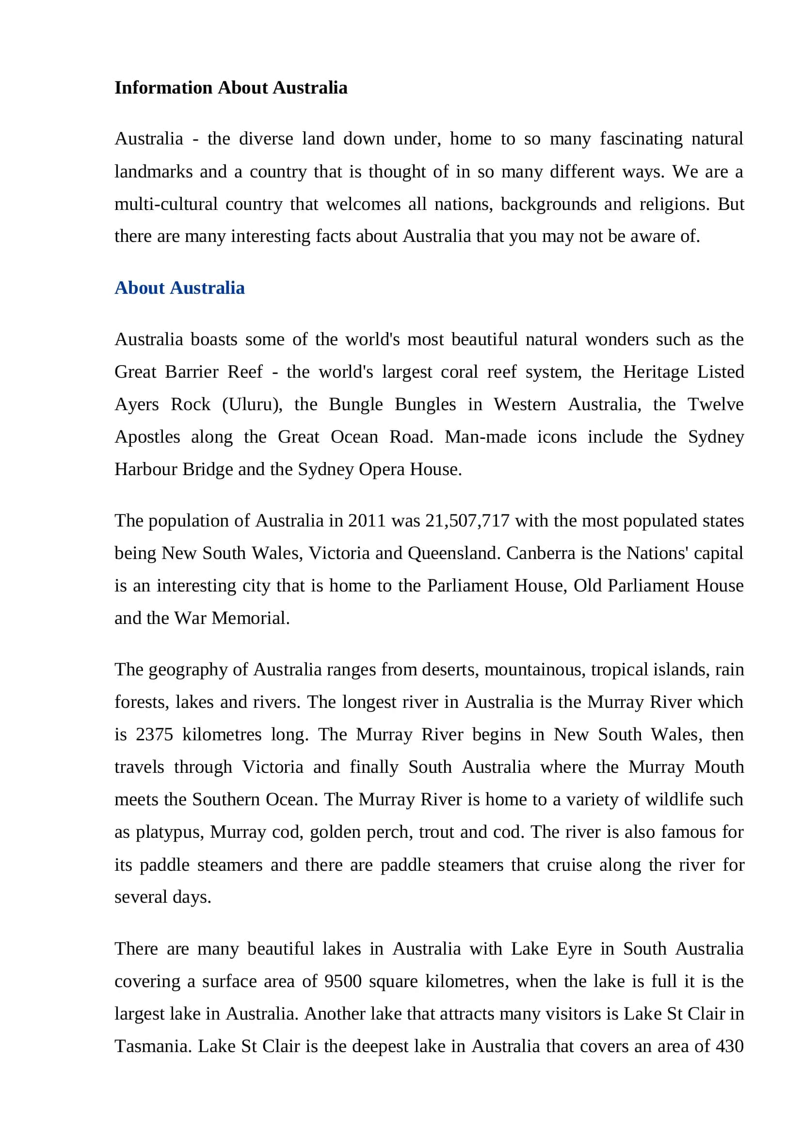 Information About Australia 2
