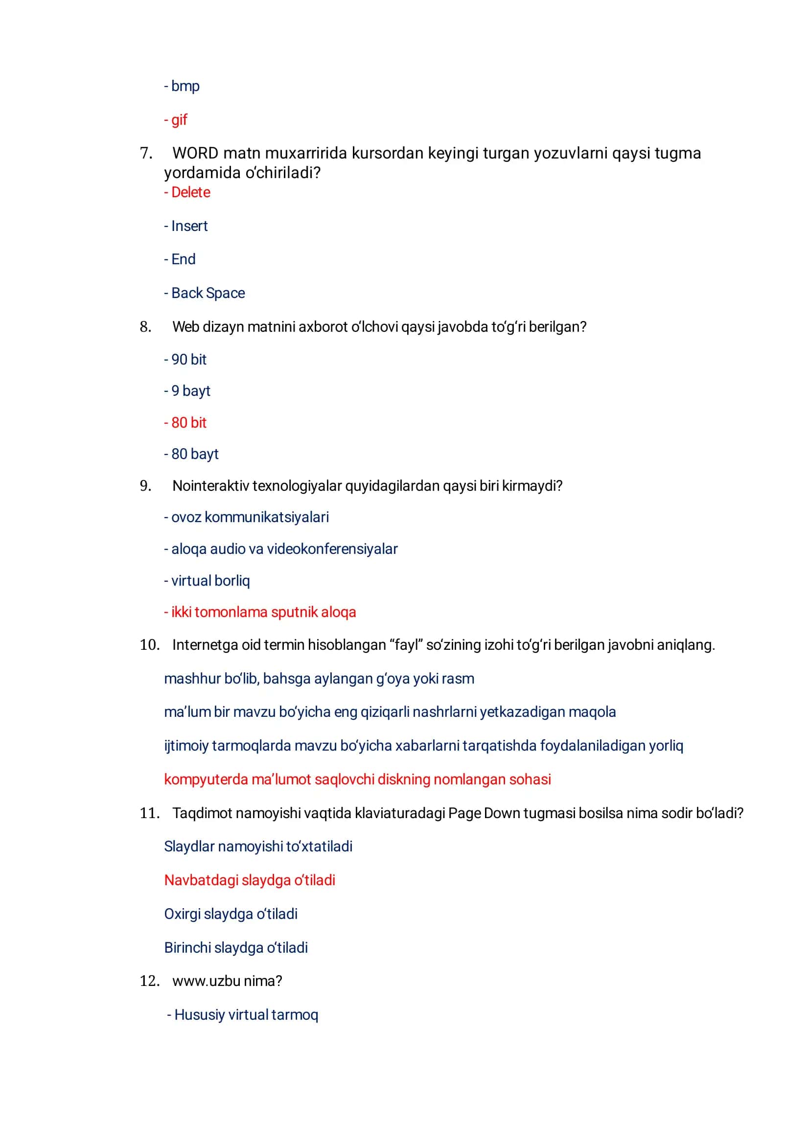 Argos axborot kommunikatsiyalar boʻyicha savol javoblar 2026 2