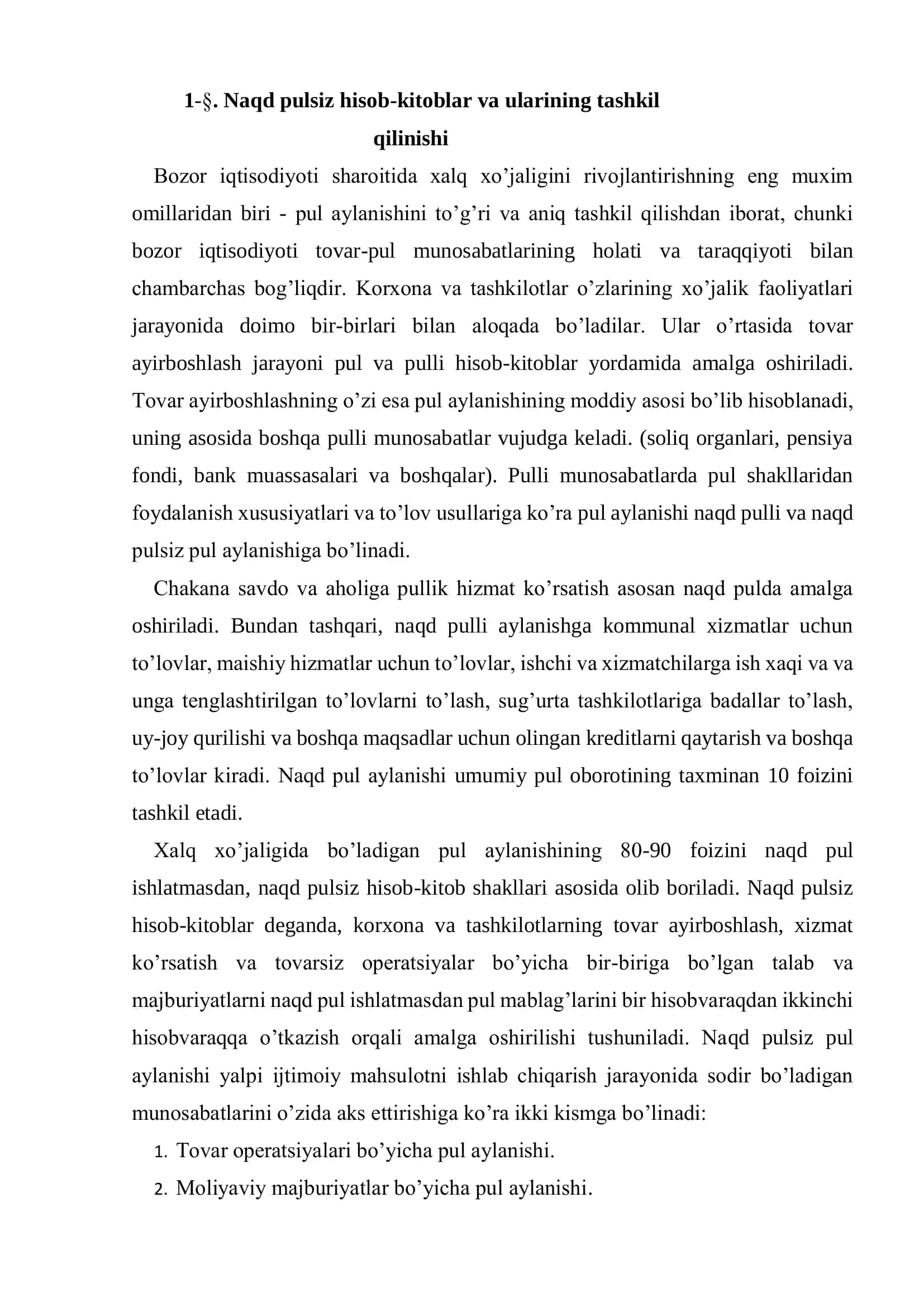 Naqd pulsiz hisob-kitob operatsiyalari hisobi 2