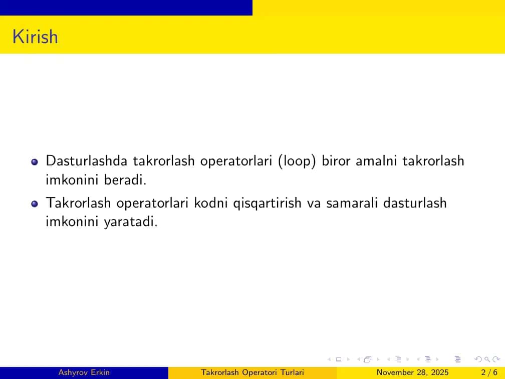 Takrorlash Operatori Turlari 2