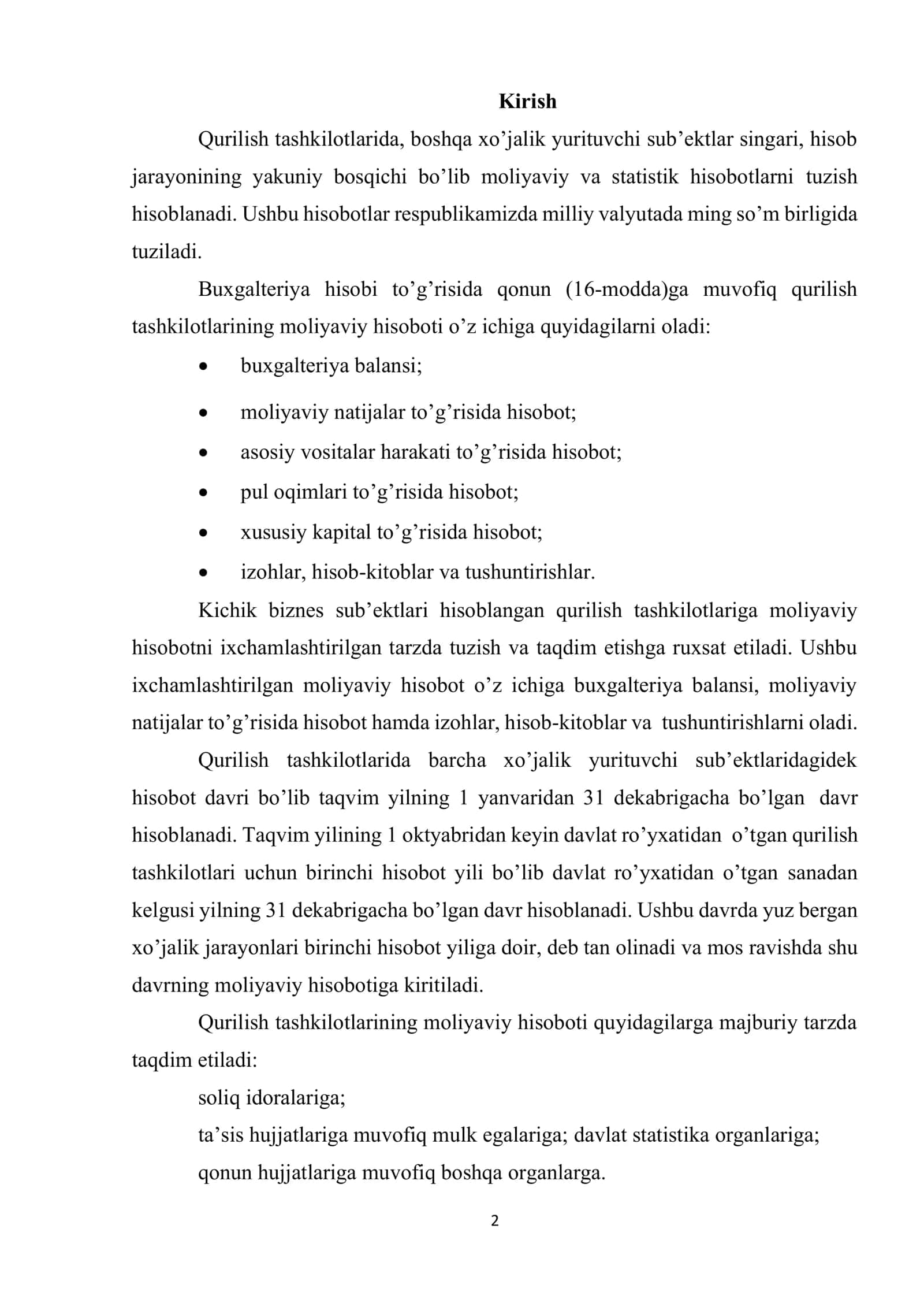 Qurilish tashkilotlarida buxgalteriya hisobini tashkil qilish asoslari 2