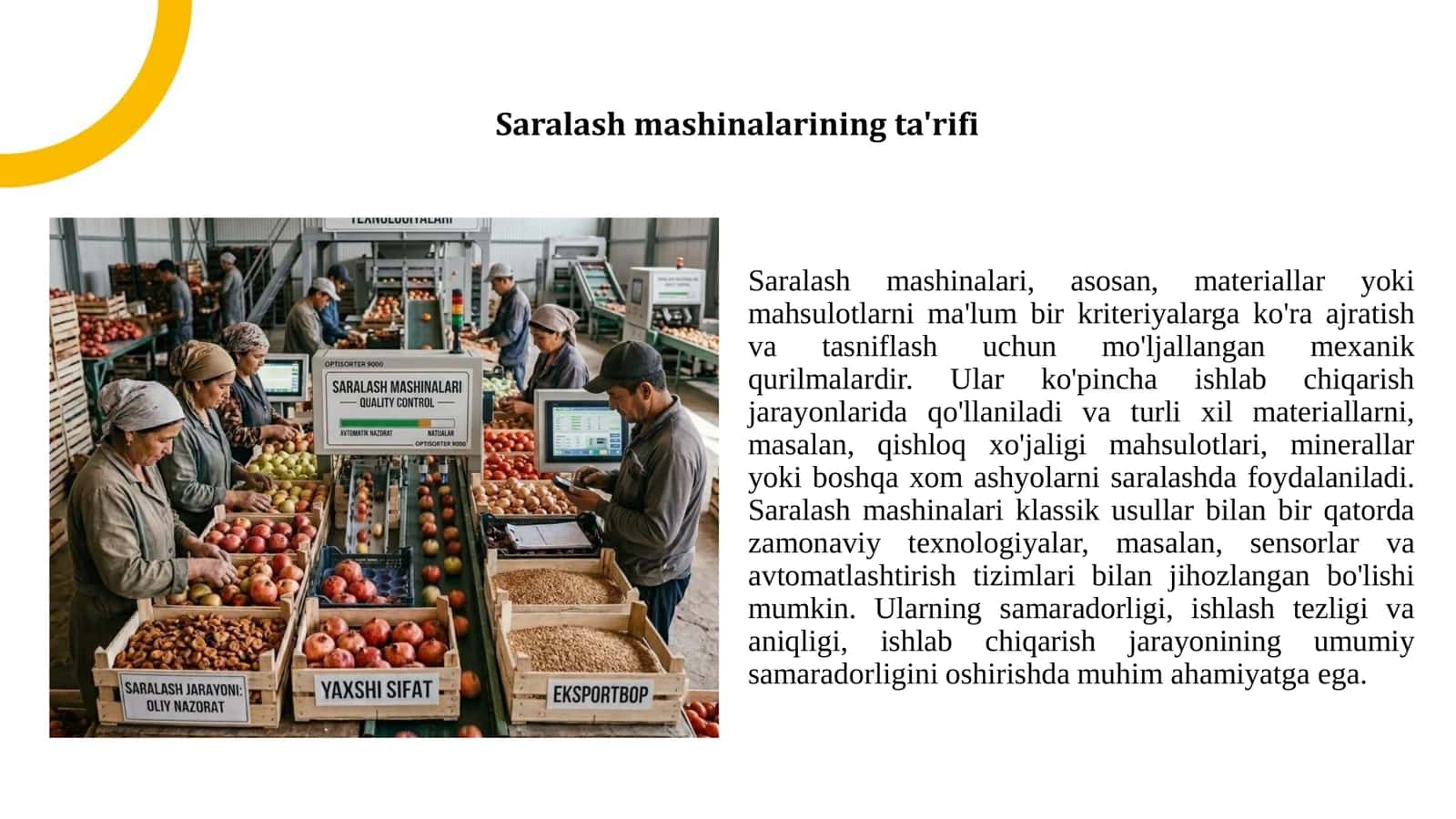 Saralash mashinalari va ularning klassifikatsiyasi 2