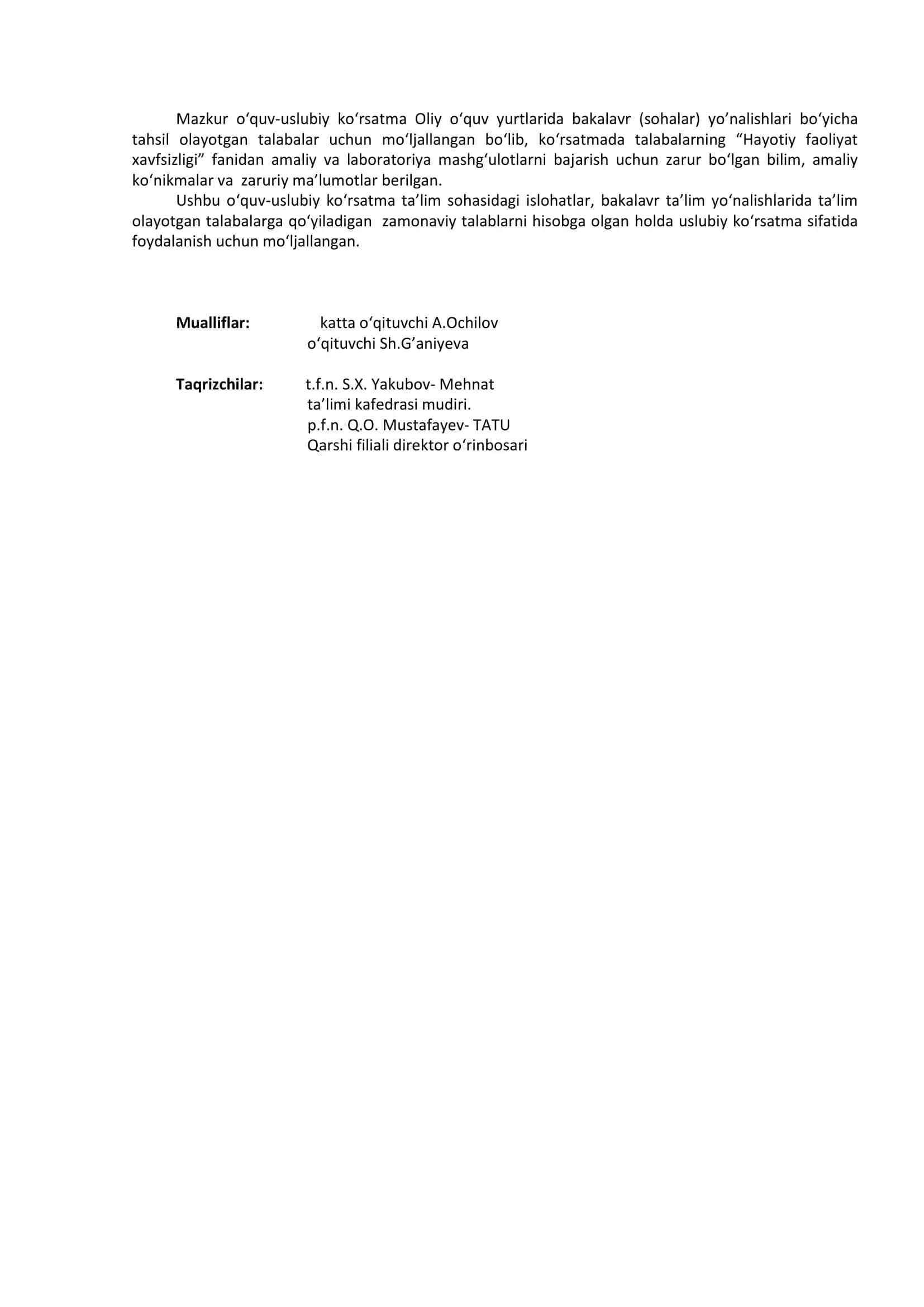Hayot Faoliyati Xavfsizligi 2