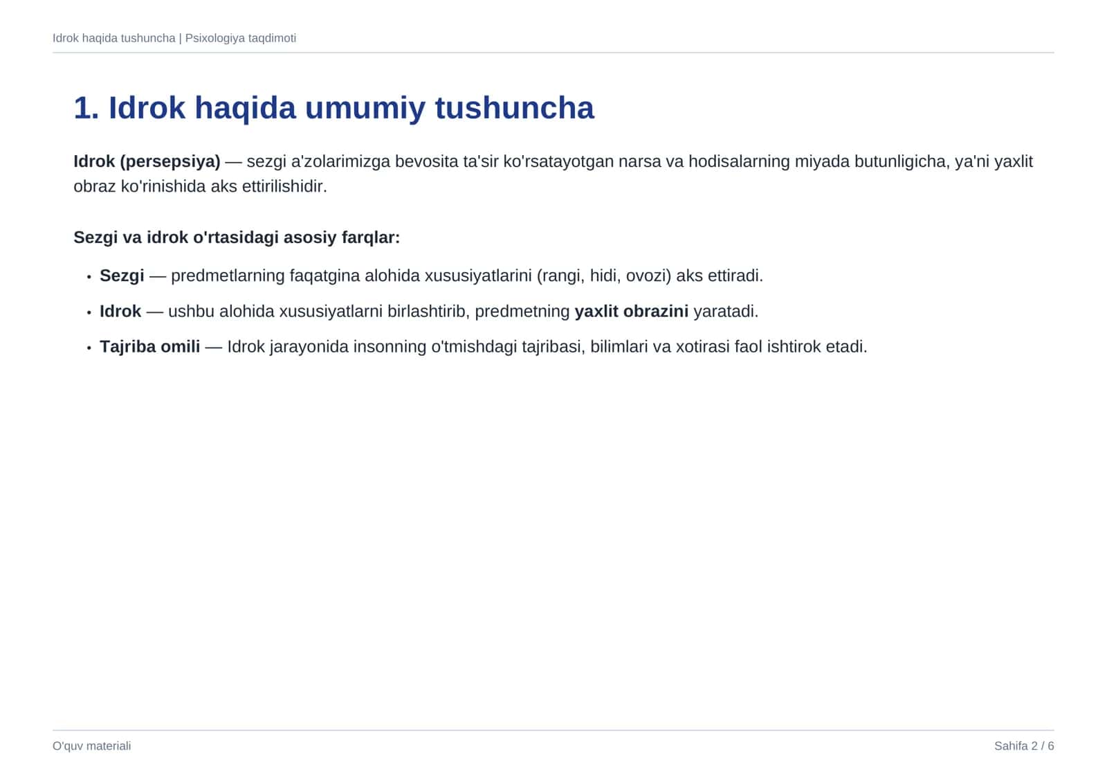 Idrok haqida tushuncha 2