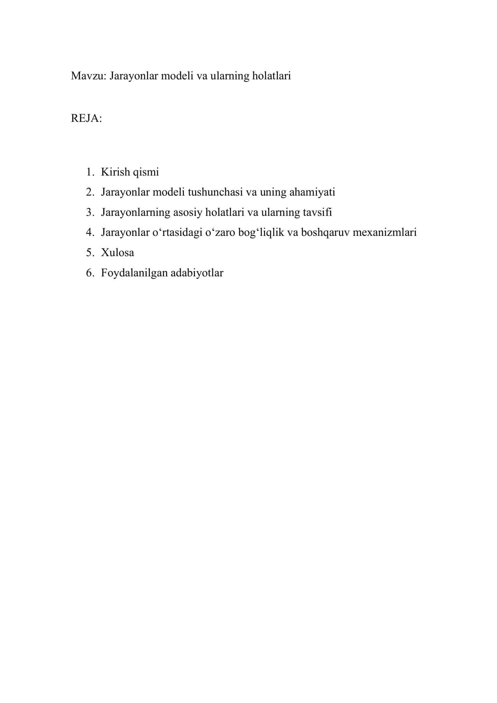 Jarayonlar modeli va ularning holatlari 2