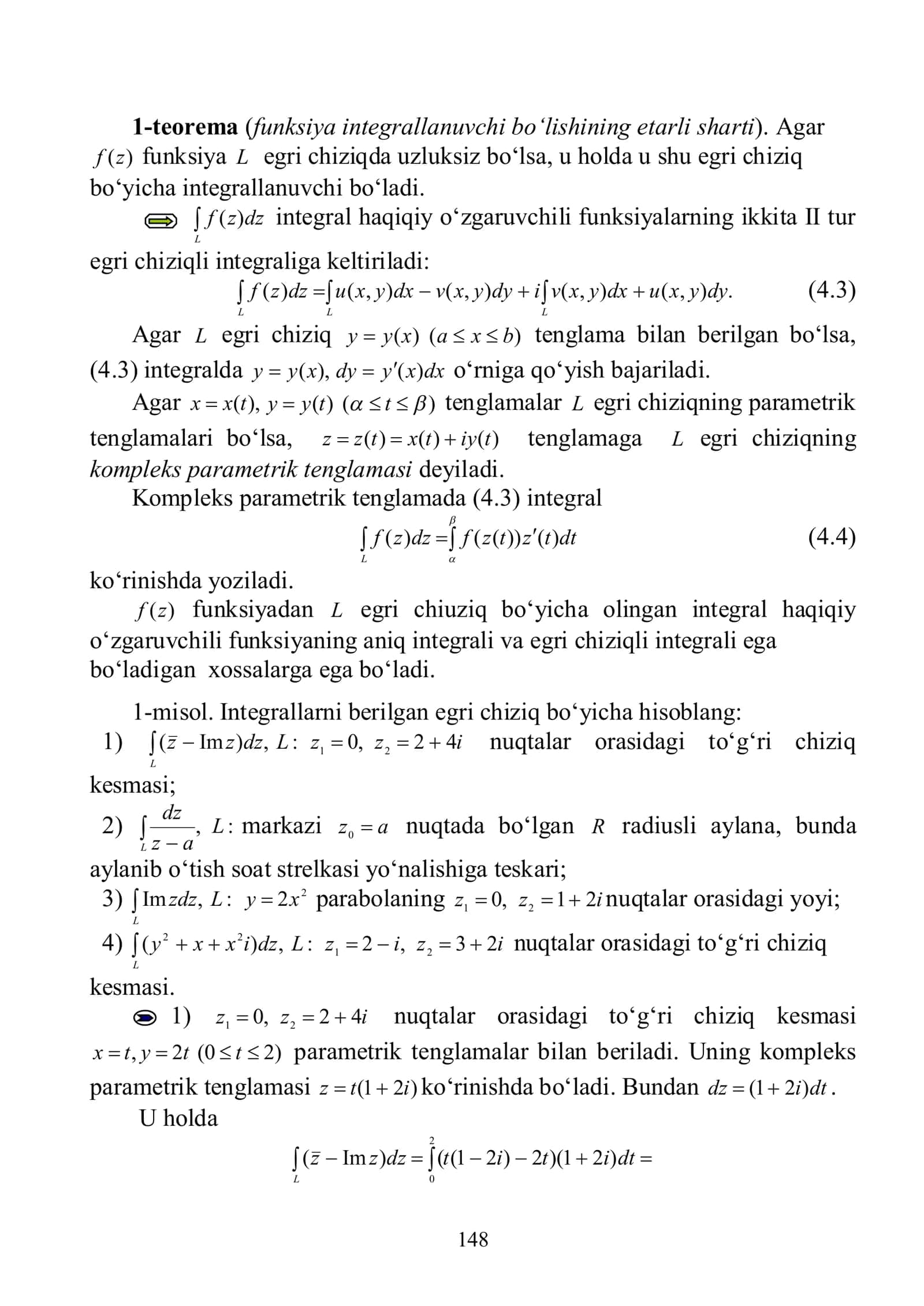 2.4. KOMPLEKS O‘ZGARUVCHI FUNKSIYASINI INTEGRALLASH 2
