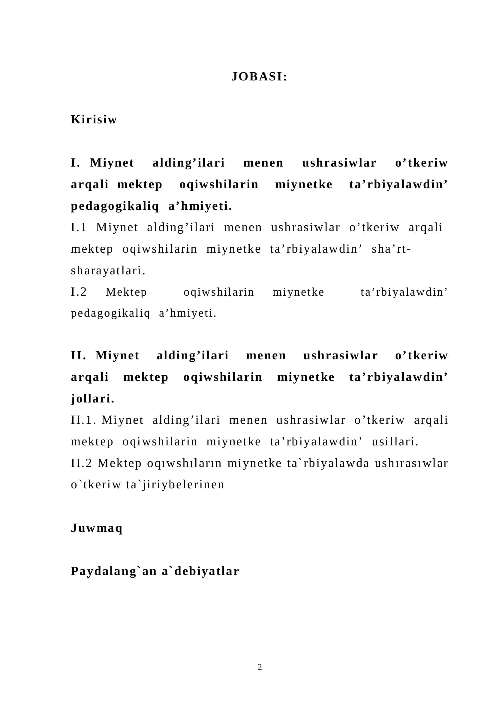 Pitkeriw qánigelik jumísi 2