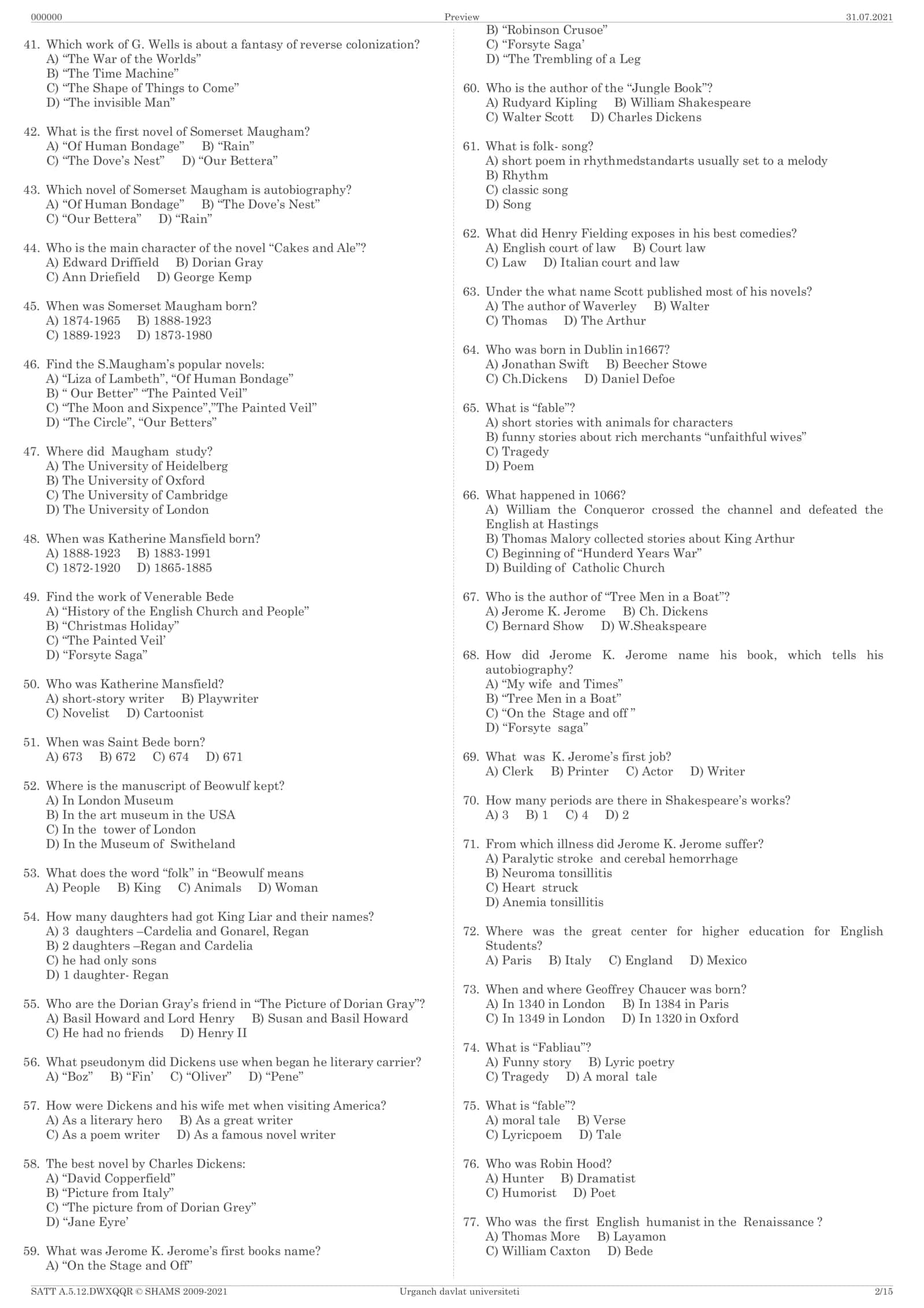 Famous literature questions 2