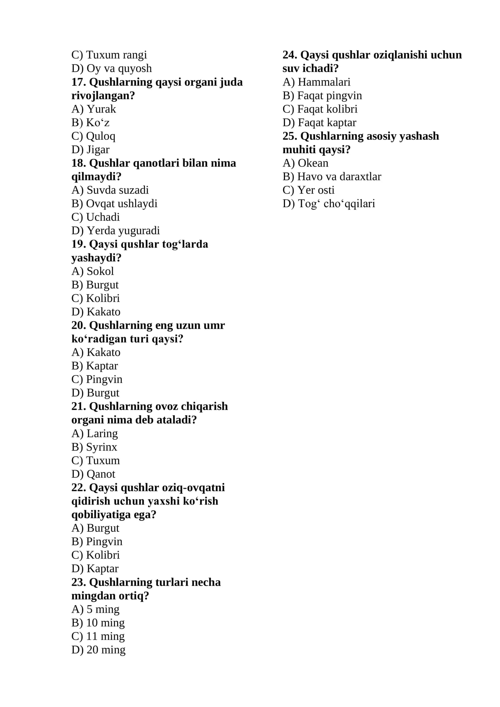 Qushlar Testi 2