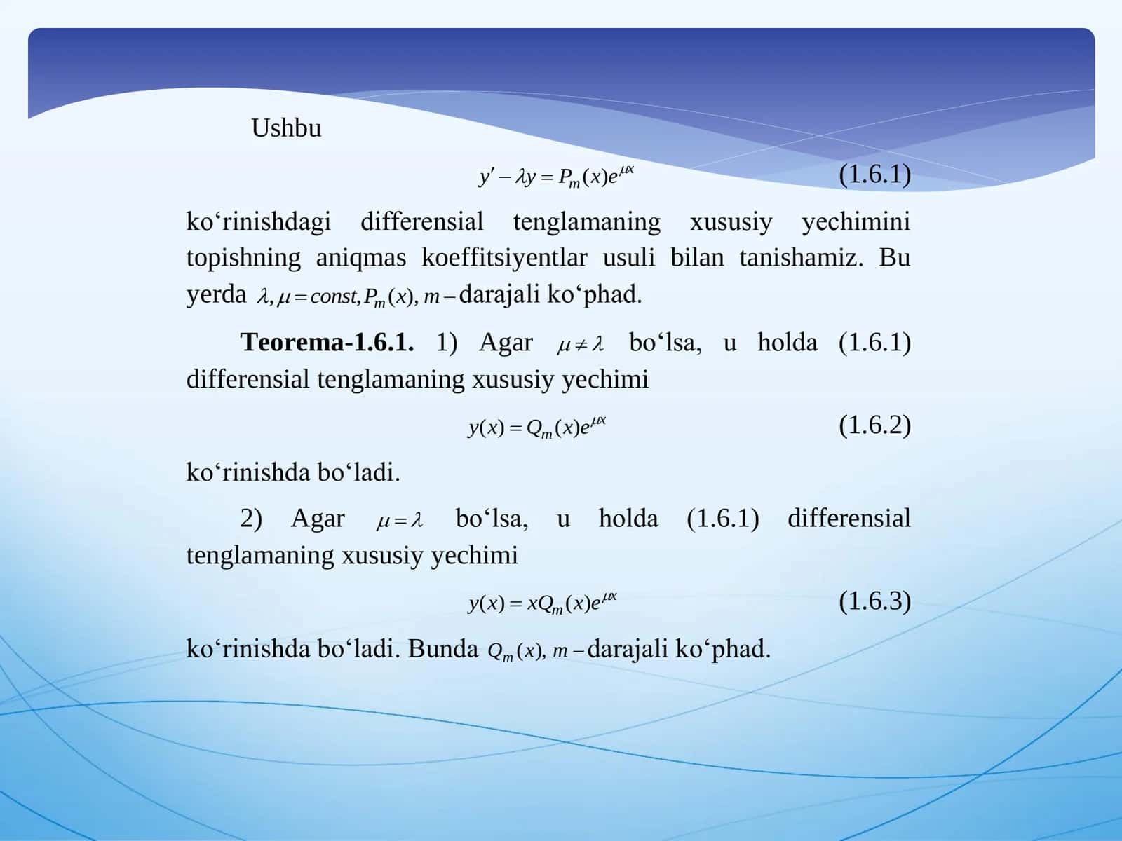Noma’lum koeffitsiyentlar usuli 2