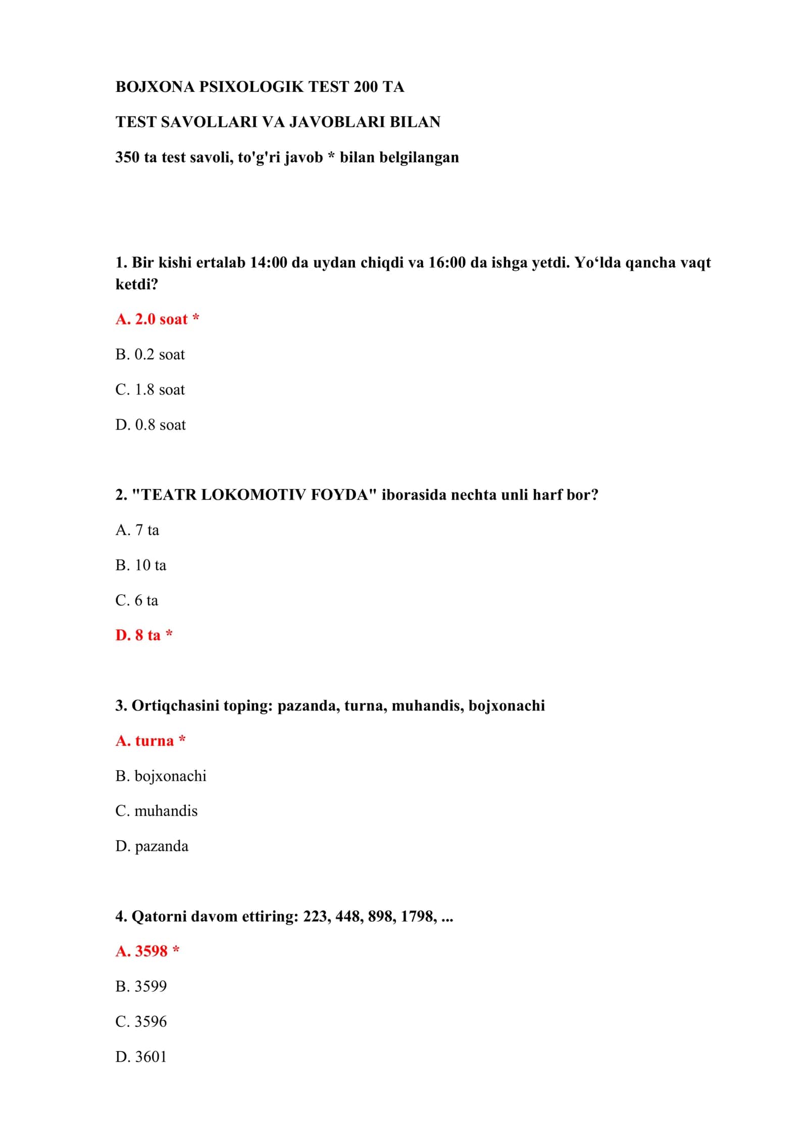 BOJXONA PSIXOLOGIK TEST 200 TA 2