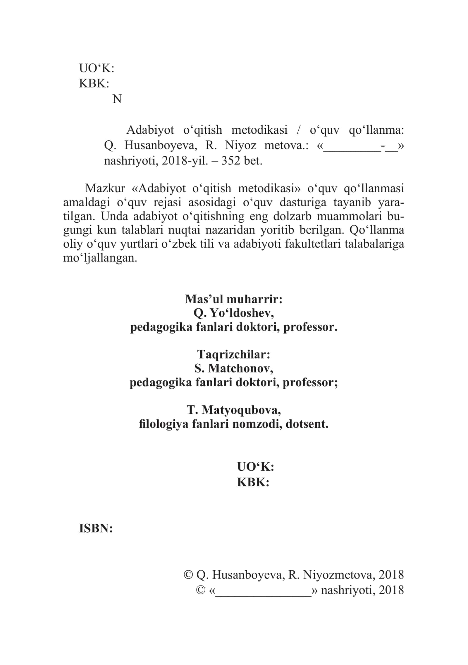 ADABIYOT O‘QITISH METODIKASI 2