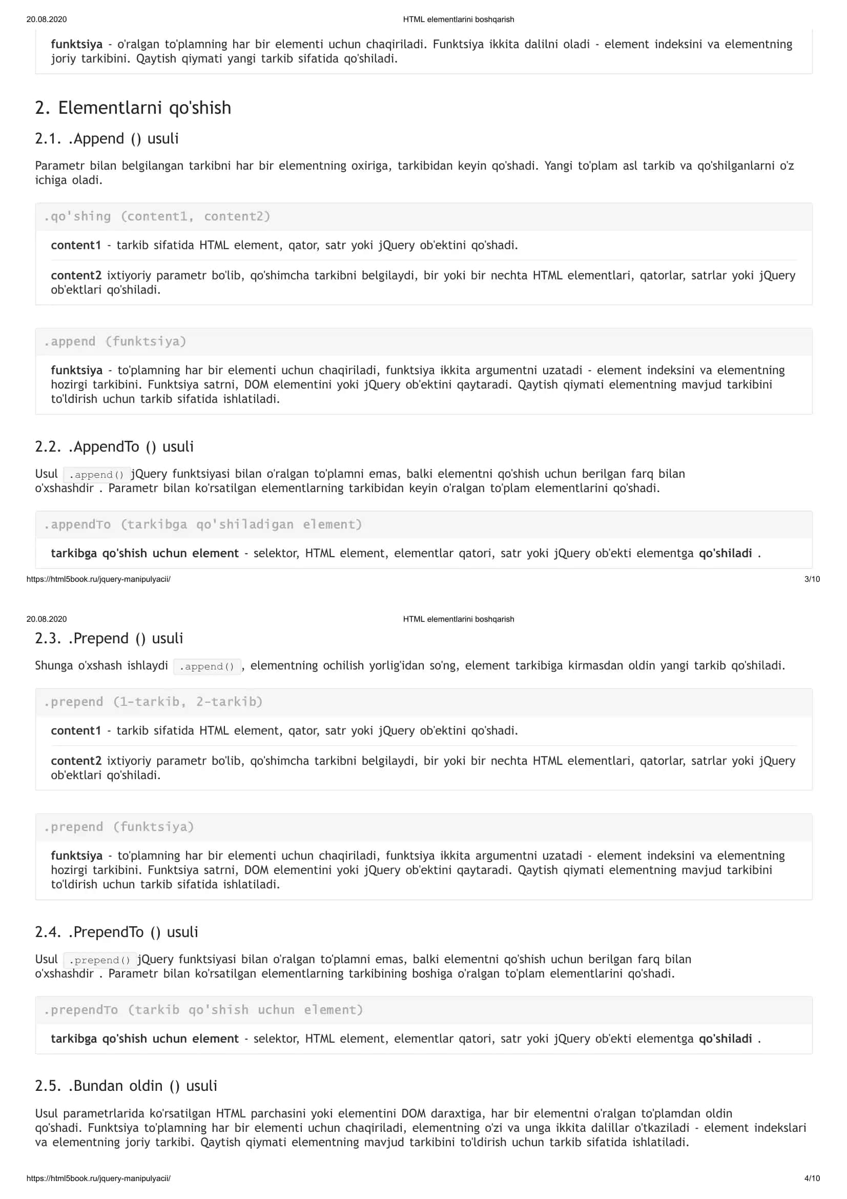 HTML elementlarini boshqarish 2