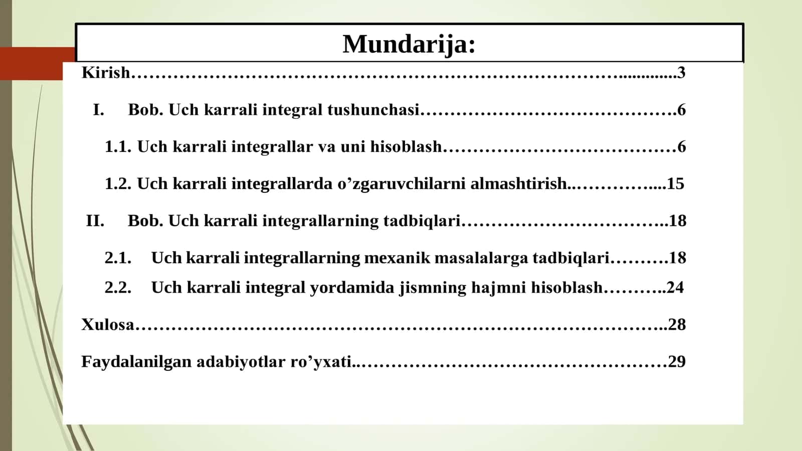 Uch karrali integralning mexanik masalalarga tatbiqlari 2