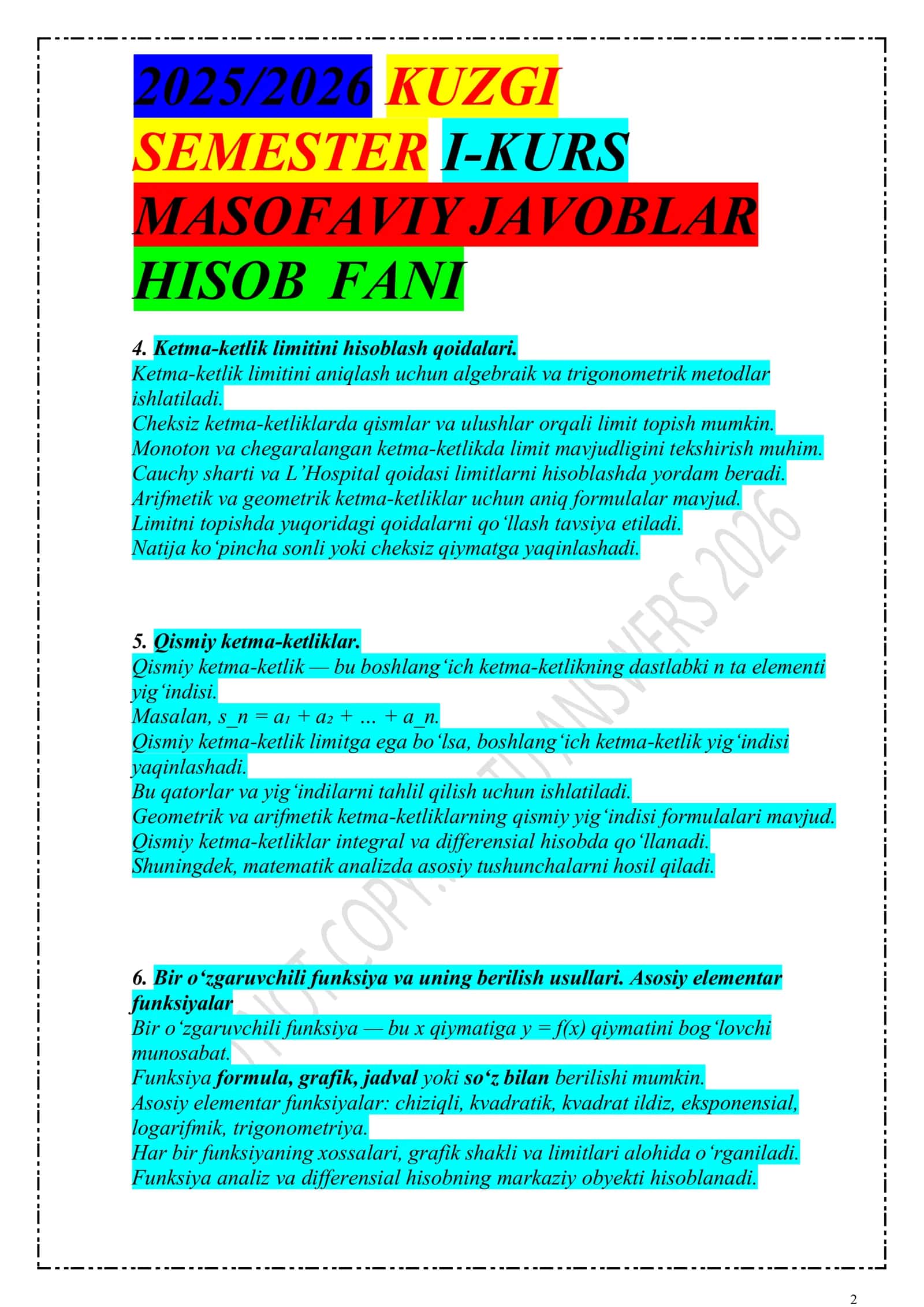 MASOFAVIY JAVOBLAR 2