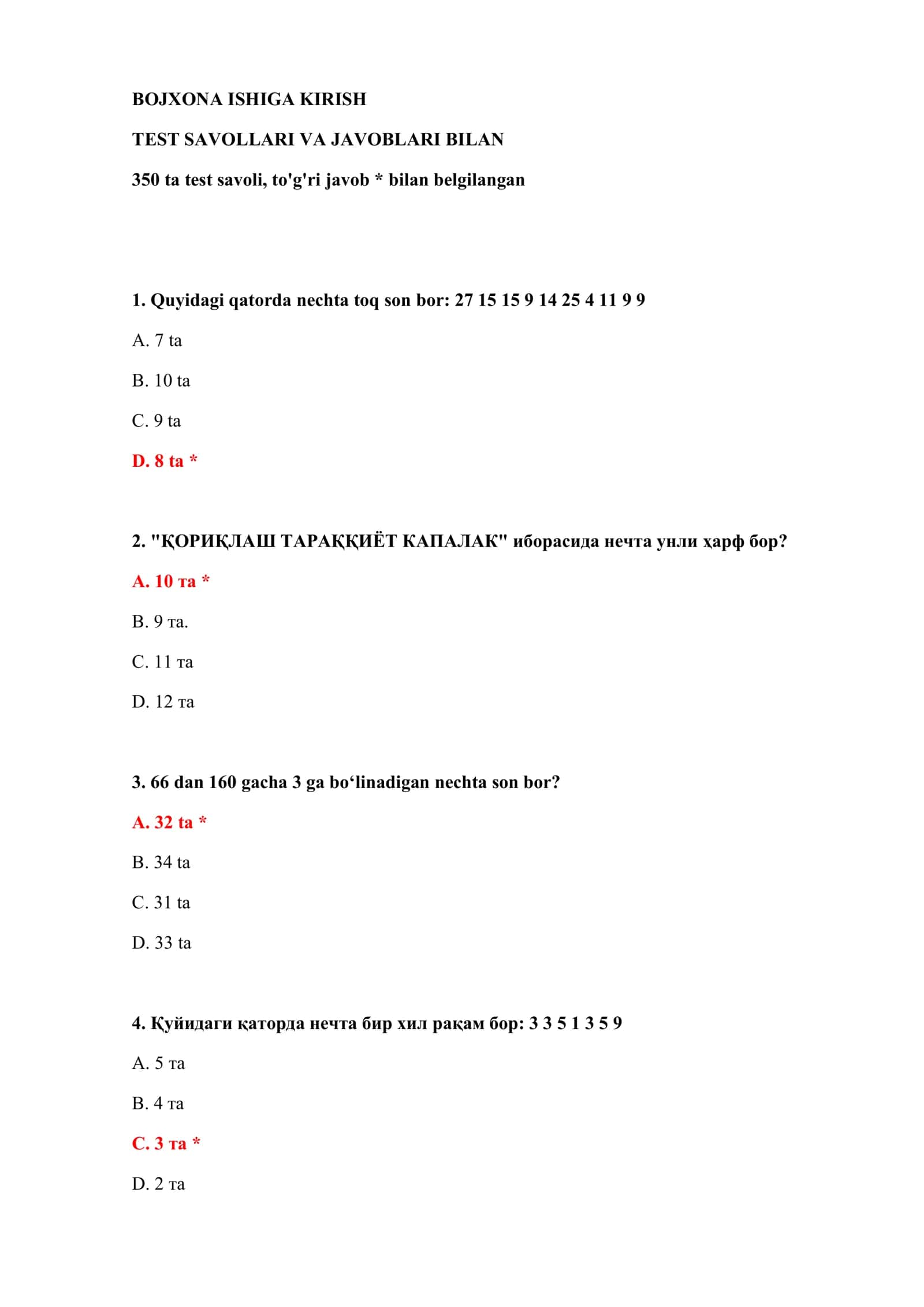BOJXONA ISHIGA KIRISH TEST SAVOLLARI VA JAVOBLARI BILAN 2