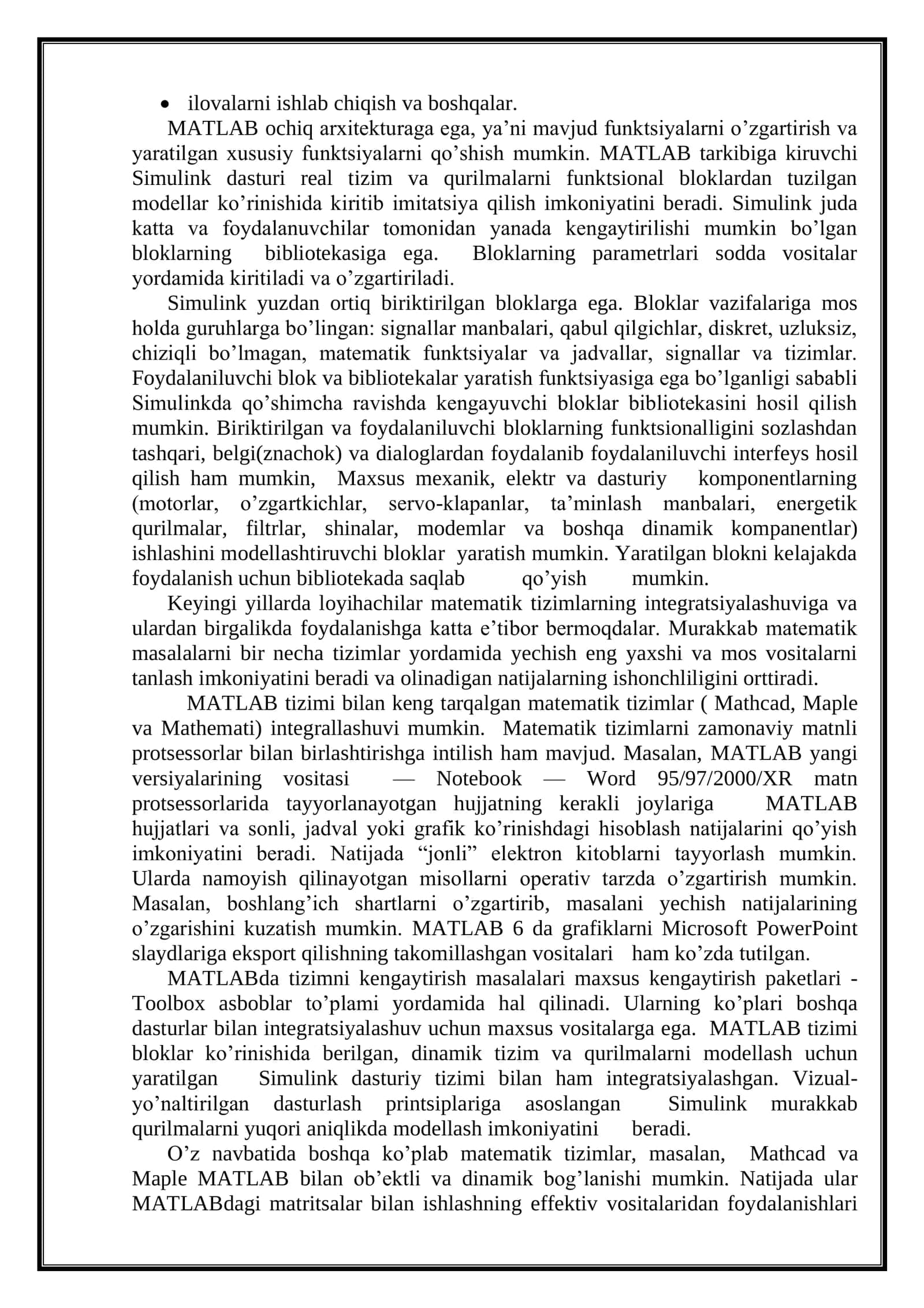 MATLAB tizimining imkoniyatlari 2