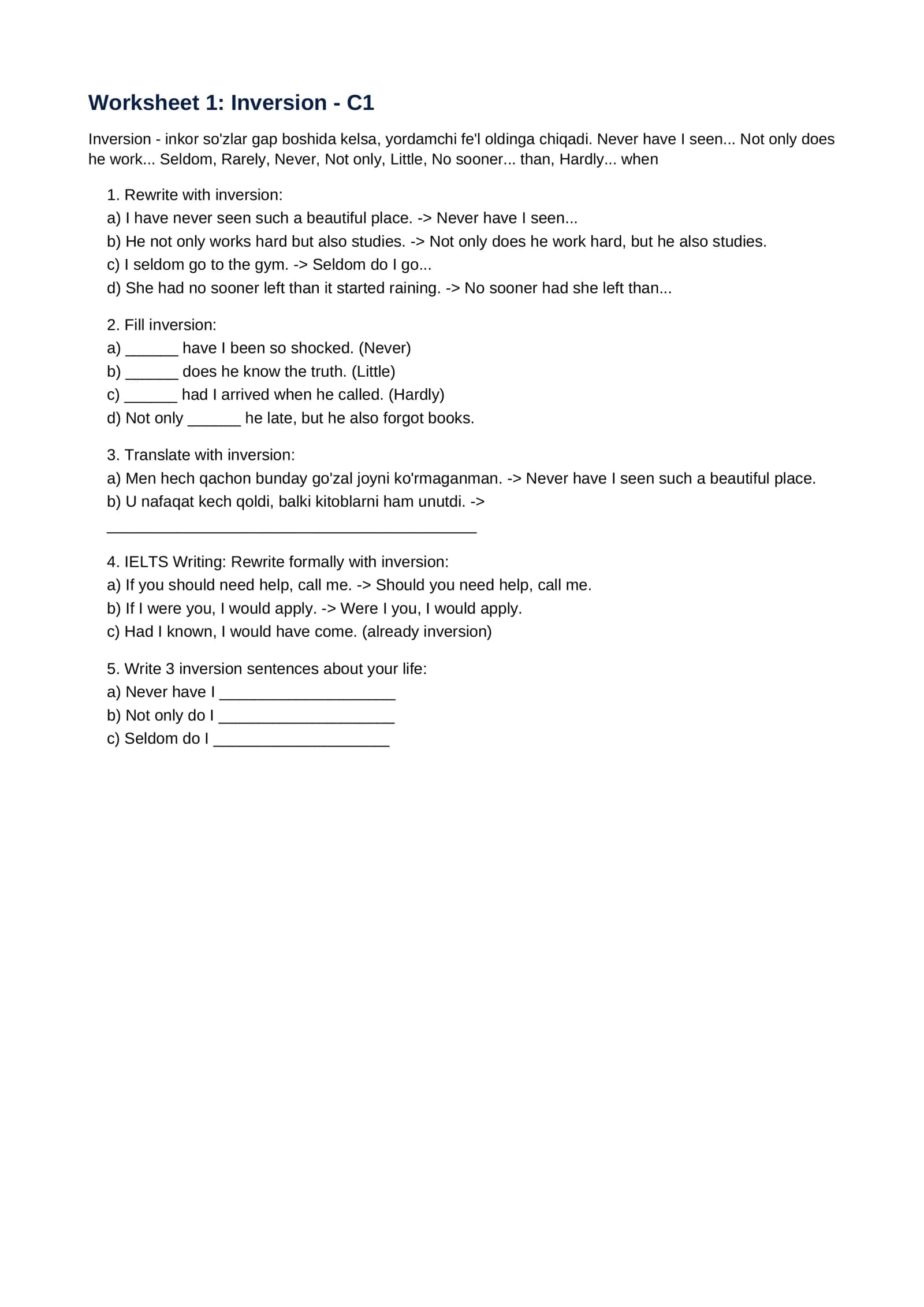 Advanced English Worksheets (Ingiliz Tili) 2