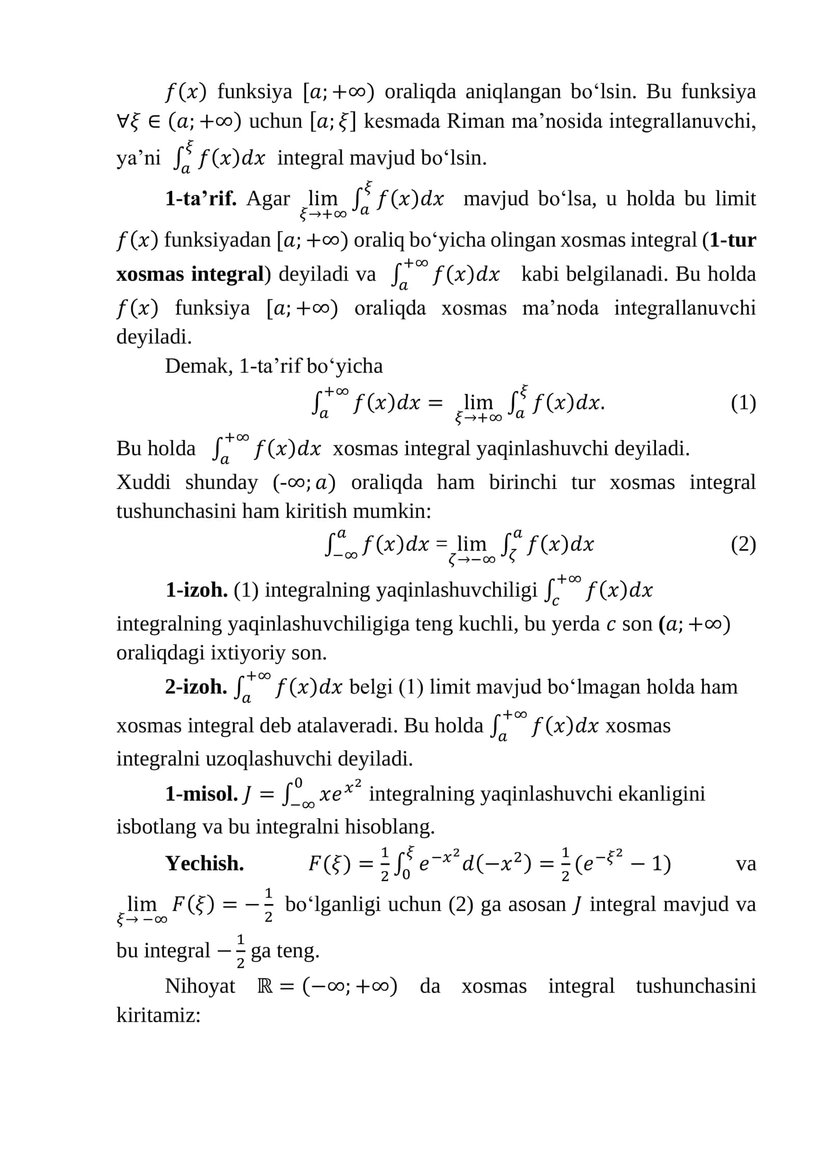 Xosmas integralning ta’rifi 2