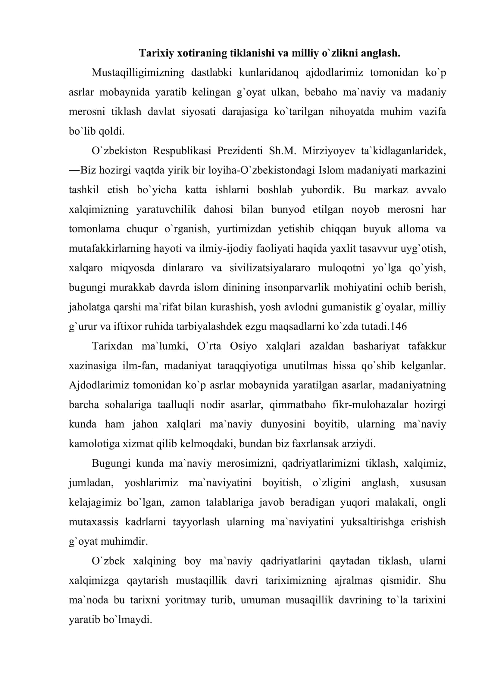 Ma`naviy qadriyatlarning tiklanishi 2