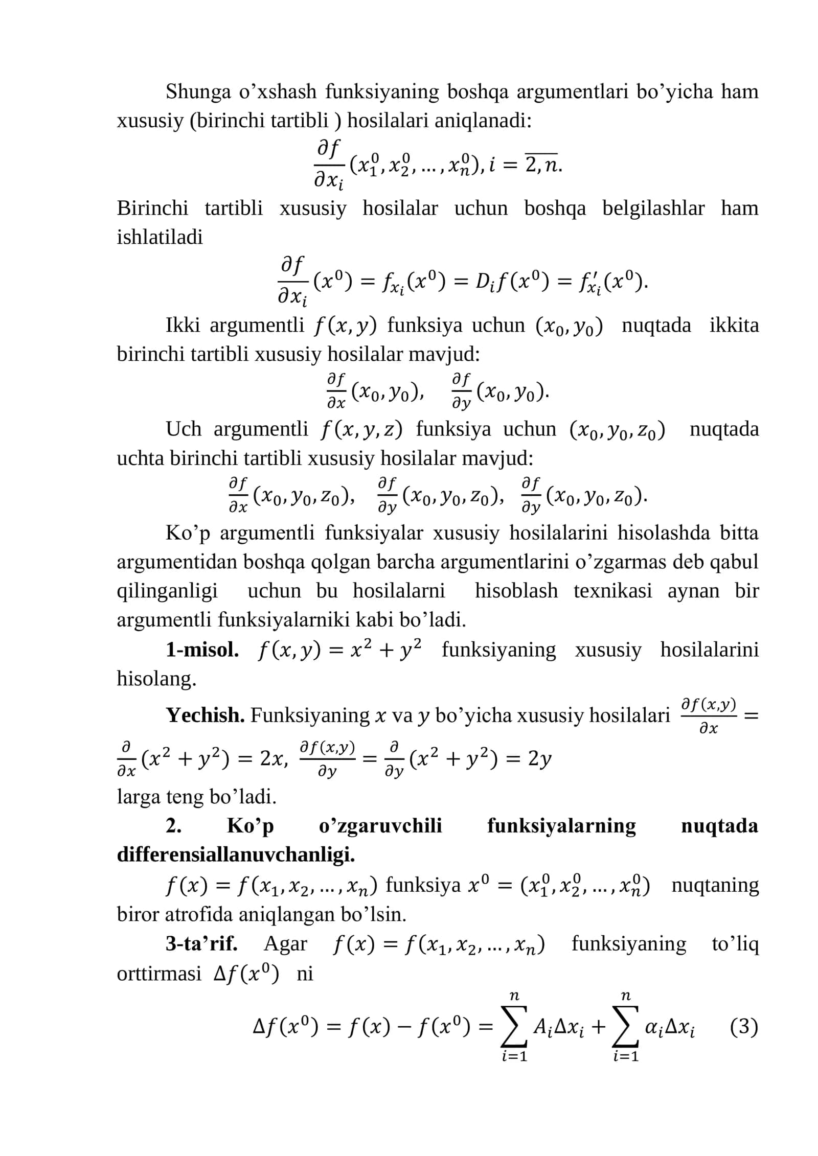 Ko’p o’zgaruvchili funksiyaning differensiallanuvchanligi 2