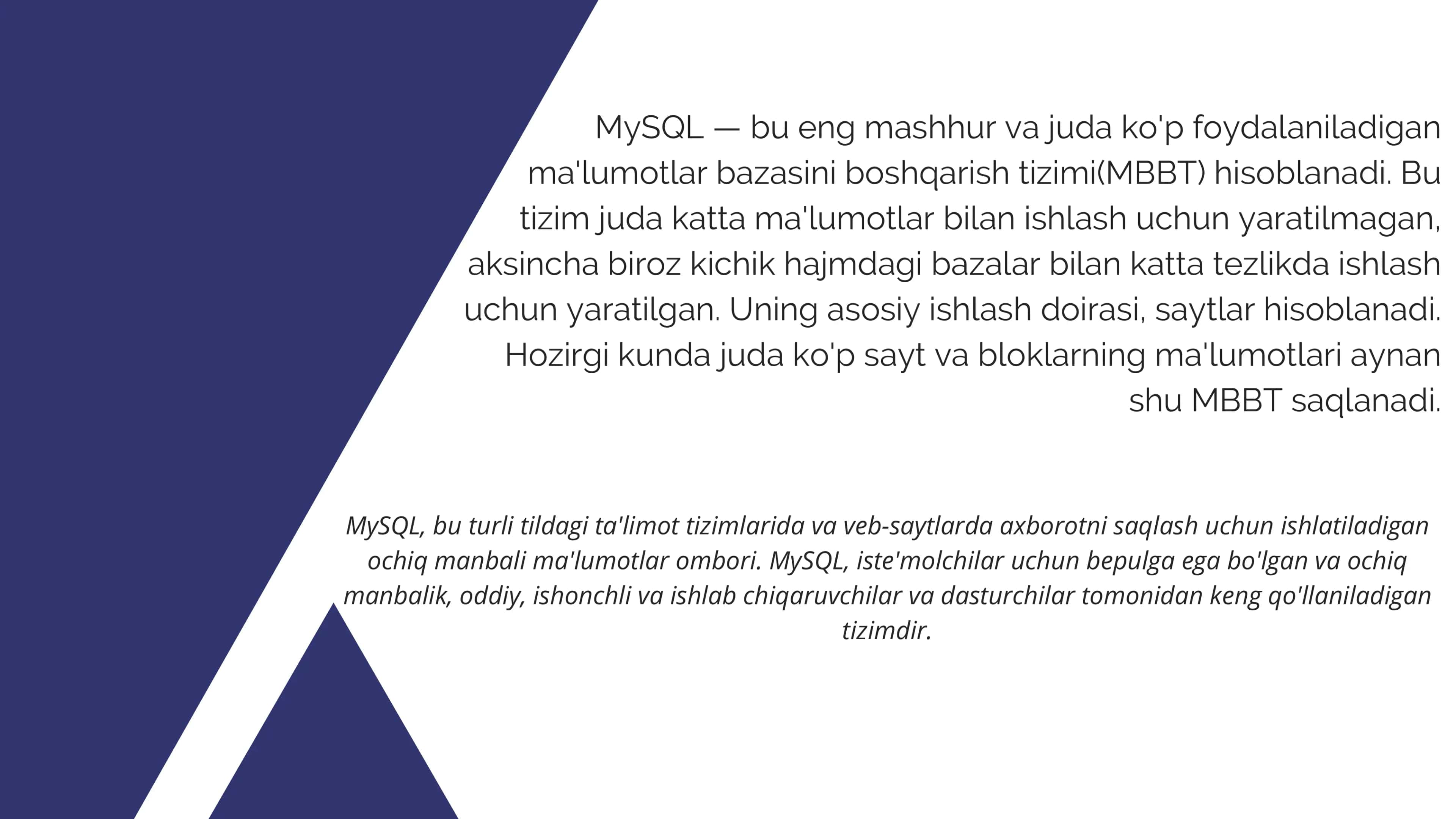 MySQL haqida boshlang’ich tushunchalar 2